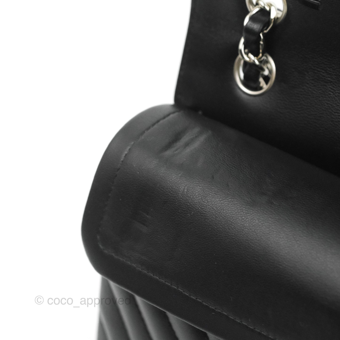 Chanel Small Classic Flap Chevron Black Lambskin Silver Hardware 21C