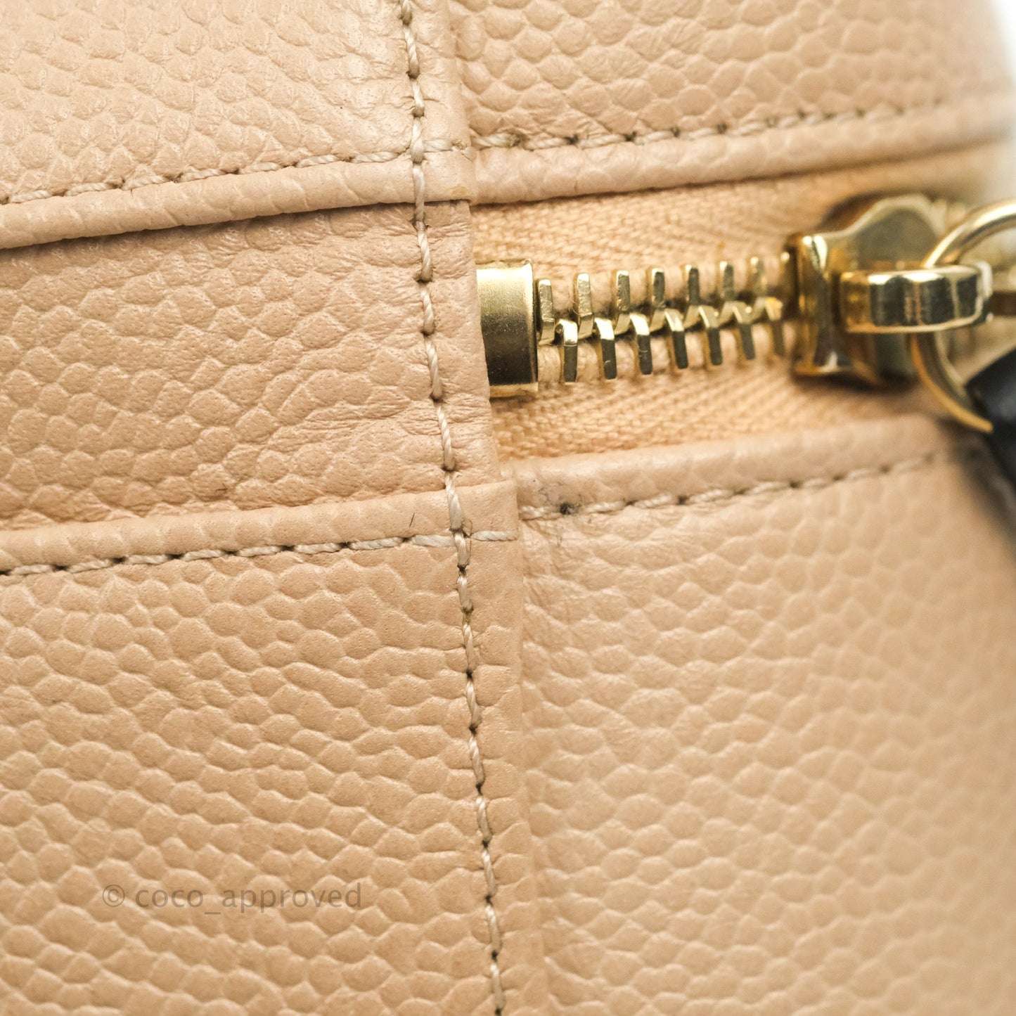 Chanel Quilted Medium CC Filigree Vanity Case Beige Caviar Aged Gold Hardware