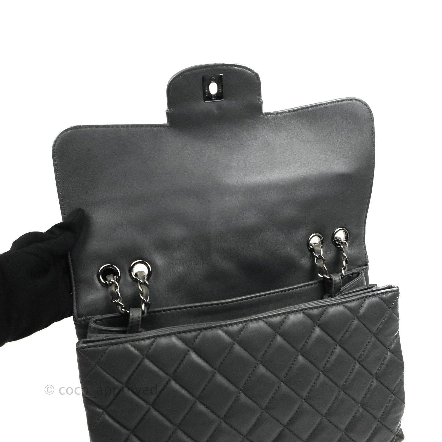 Chanel Quilted Jumbo Coco Loop Flap Dark Grey Lambskin Silver Hardware