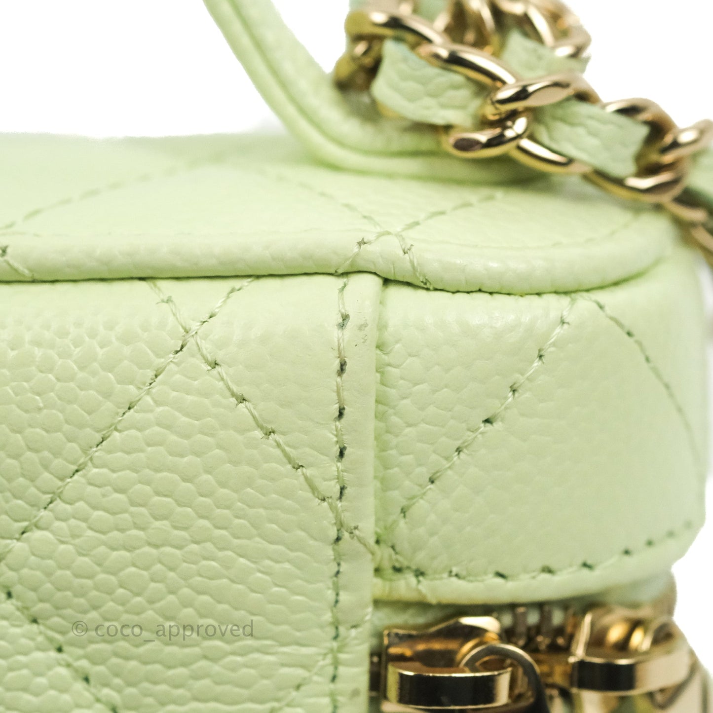 Chanel Quilted Small Handle With Care Vanity Case With Chain Green Caviar Gold Hardware