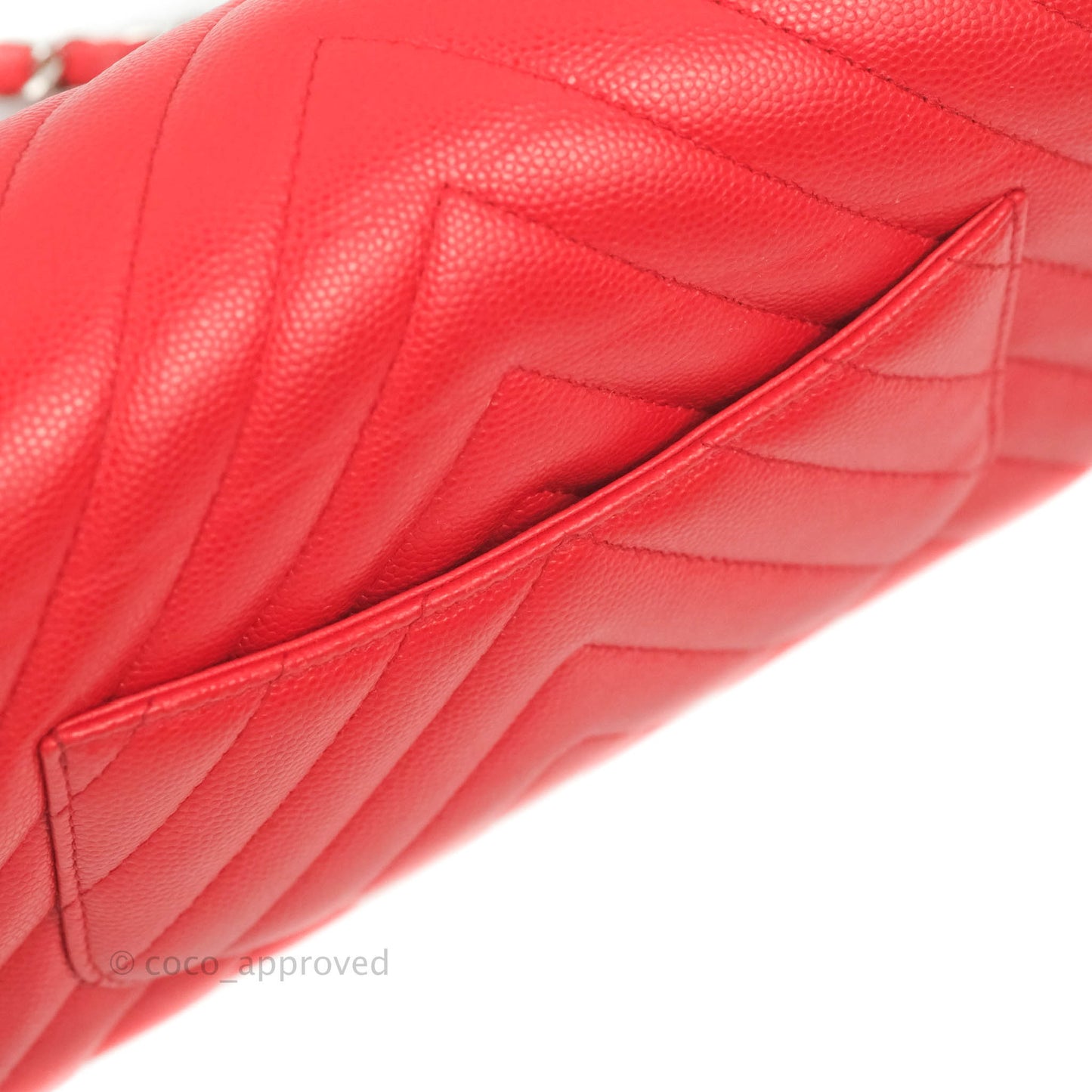 Chanel Quilted Mini Rectangular Flap Red Chevron Caviar Silver Hardware