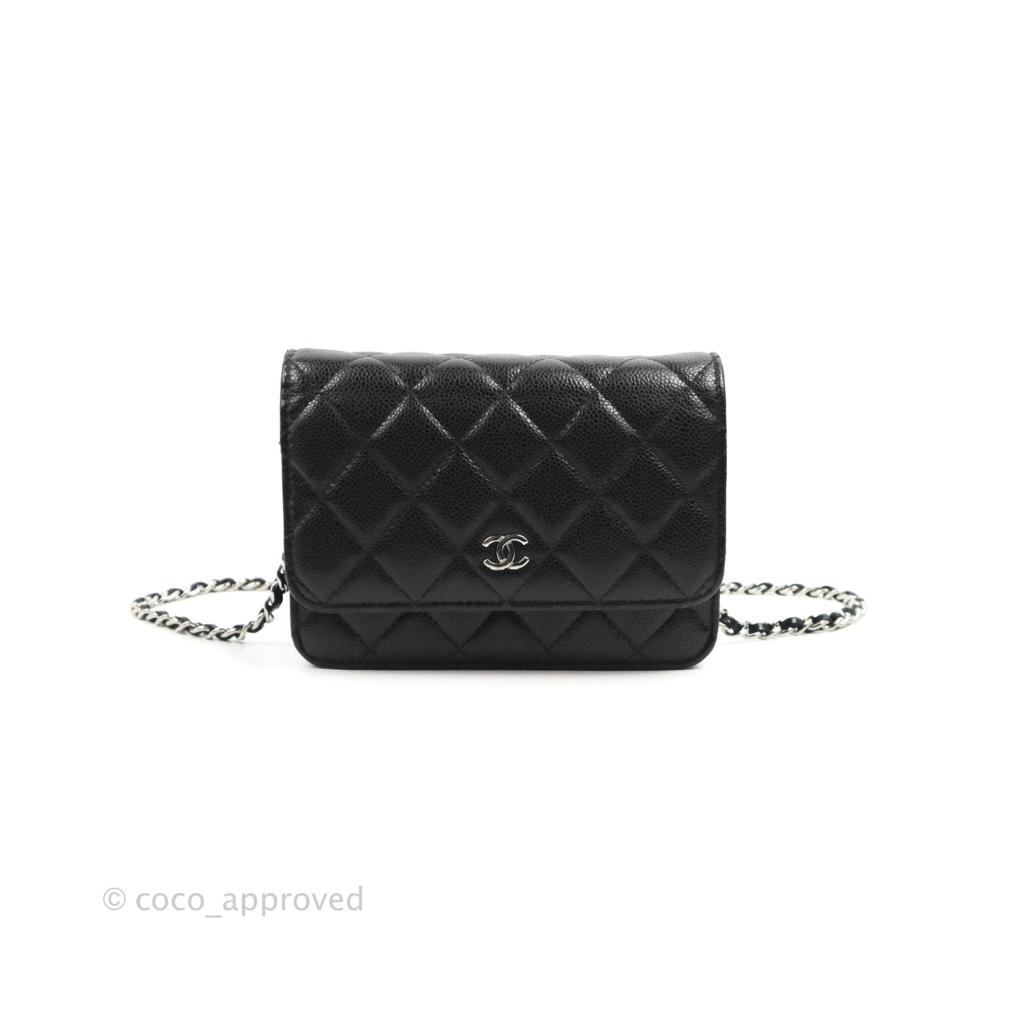 Chanel Quilted Mini Wallet on Chain WOC Black Caviar Silver Hardware