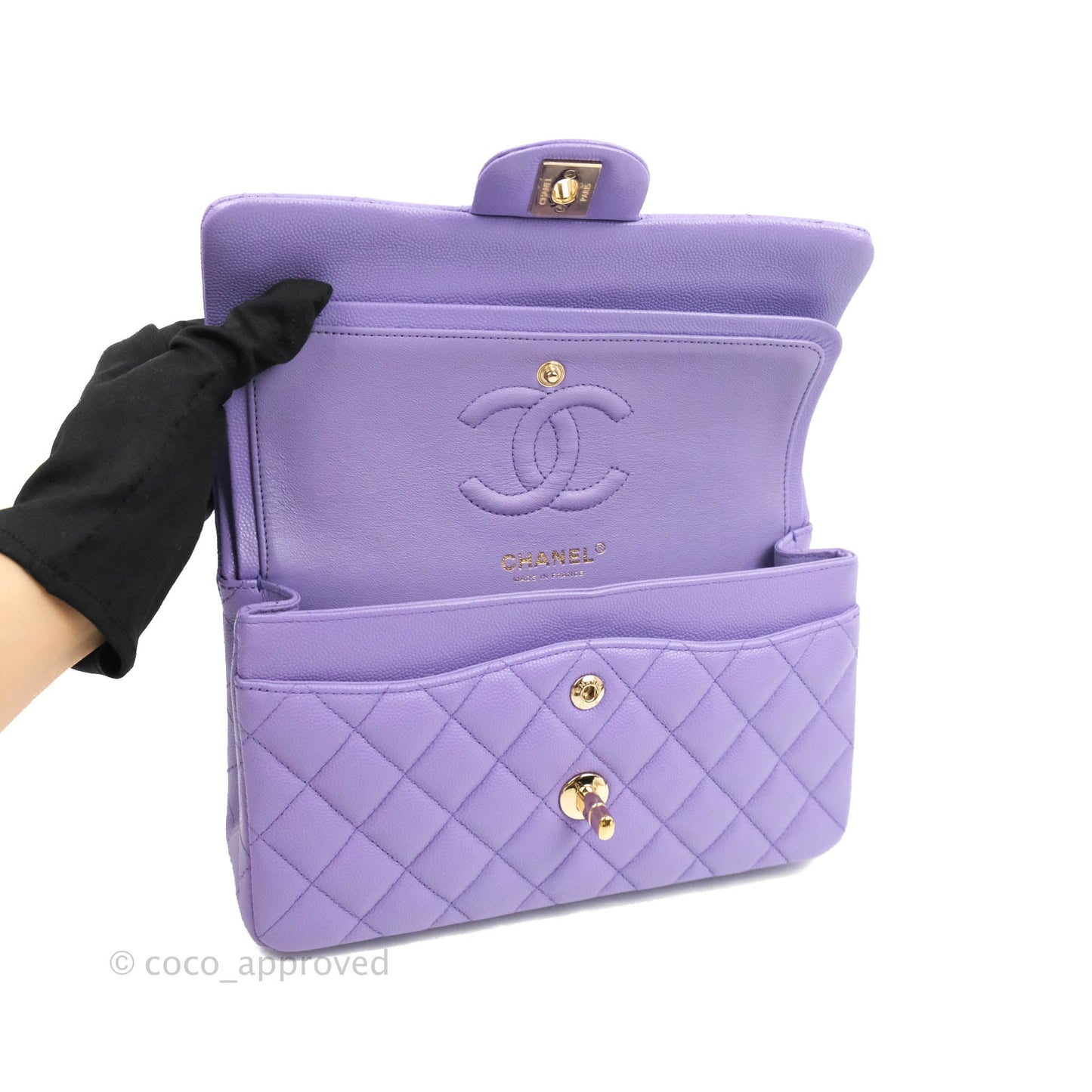 Chanel Small Classic Quilted Flap Purple Caviar Gold Hardware 20S