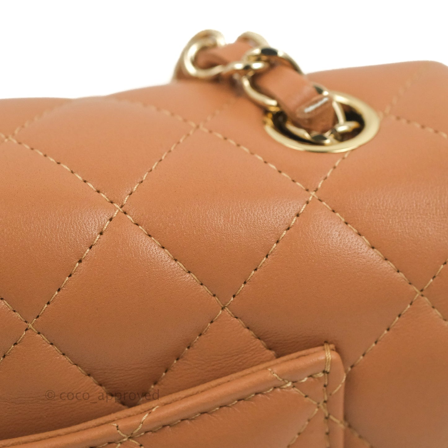 Chanel Quilted Mini Rectangular Flap Caramel Lambskin Gold Hardware 21P