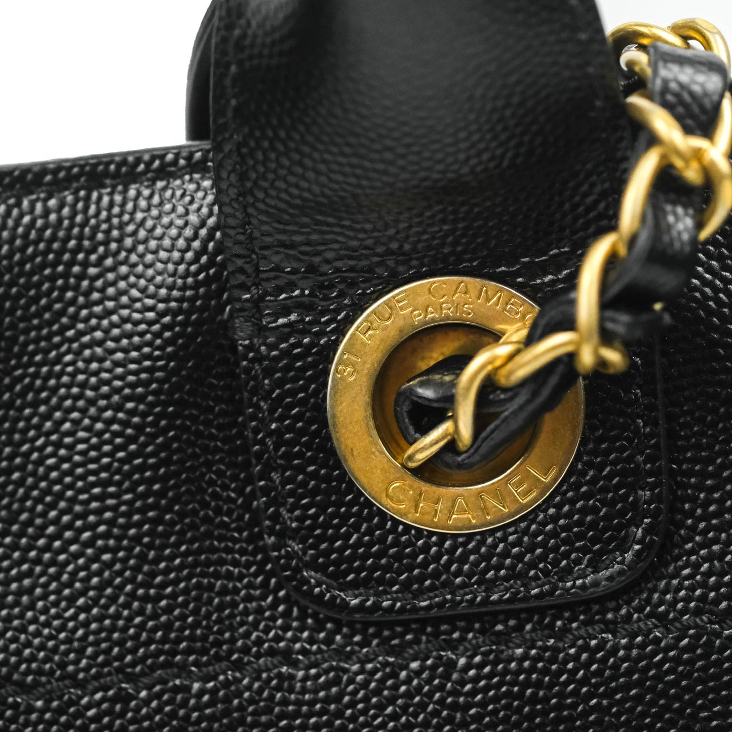 Chanel Small Studded Deauville Tote Black Caviar Gold Hardware