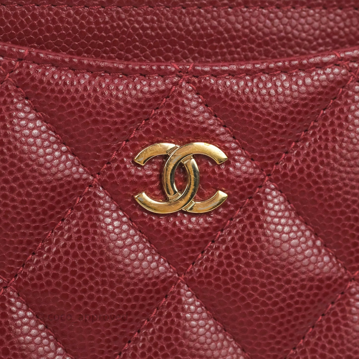 Chanel Quilted CC Zipped Card Holder Red Caviar Gold Hardware