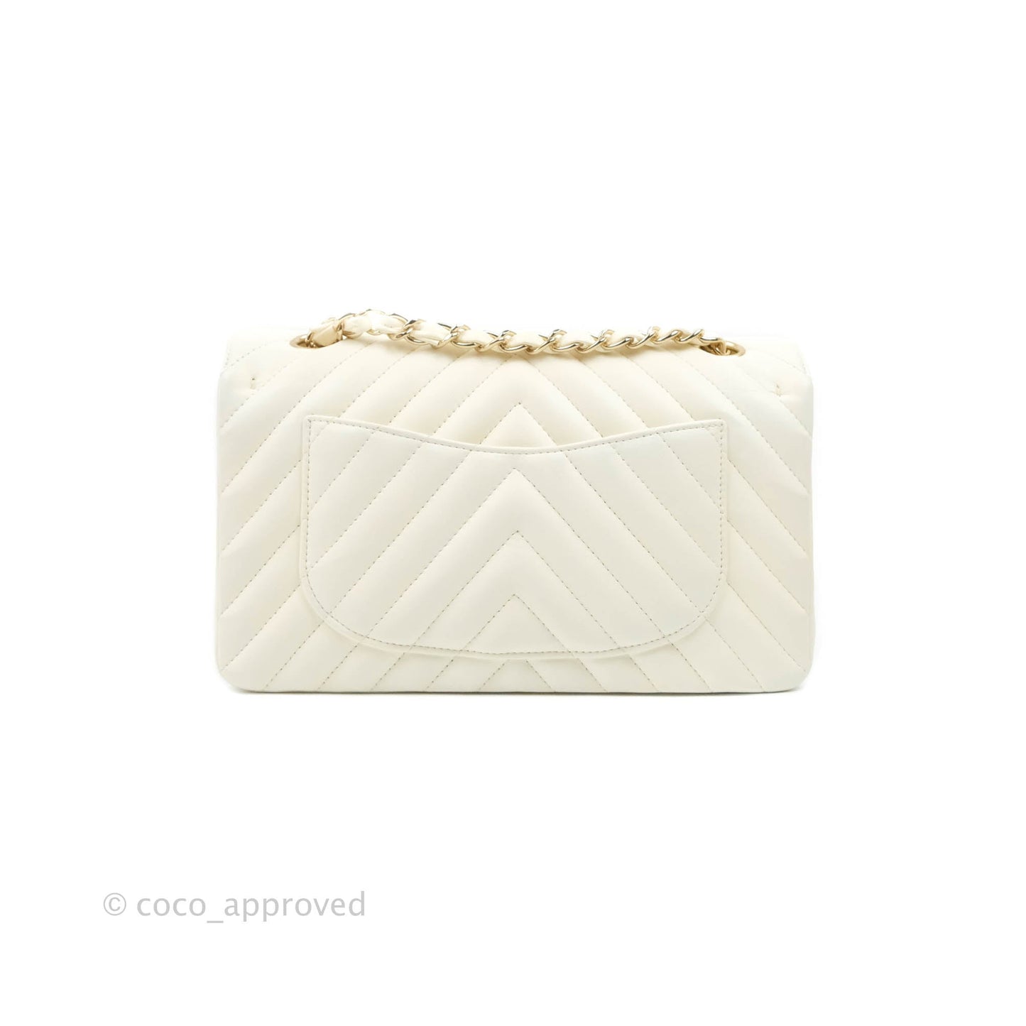 Chanel Classic Chevron S/M Small Double Flap Ivory White Lambskin Gold Hardware