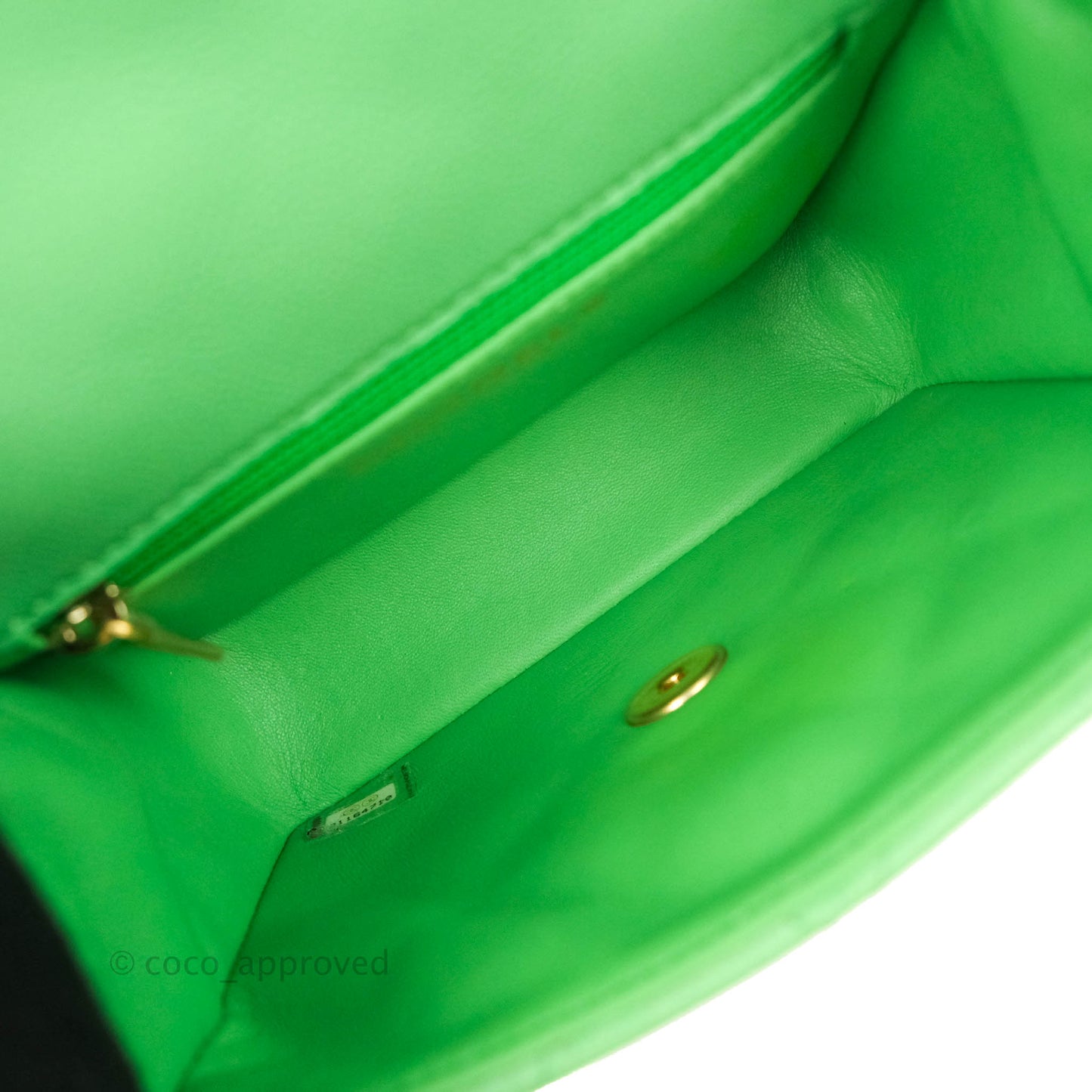 Chanel Mini Square Sweet Quilted Flap Green Caviar Aged Gold Hardware 21P