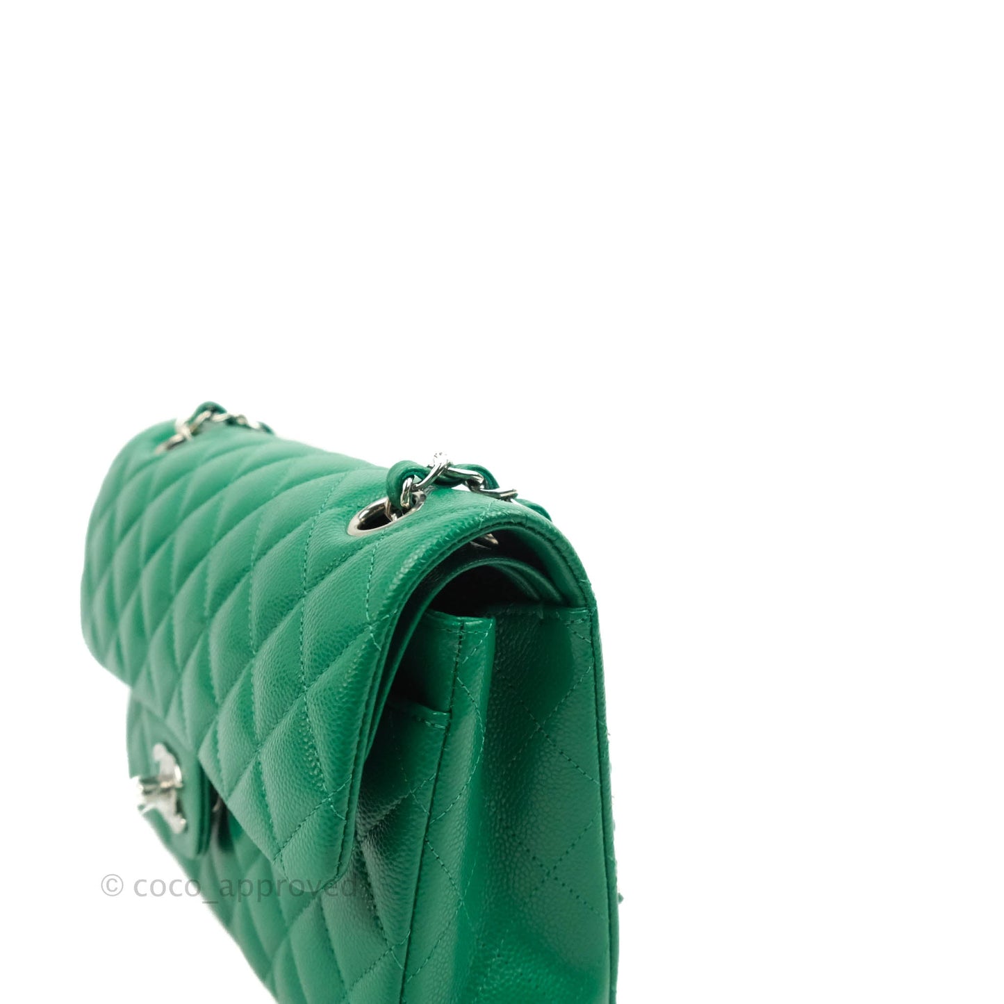 Chanel Small Classic Quilted Flap Green Caviar Silver Hardware 20B