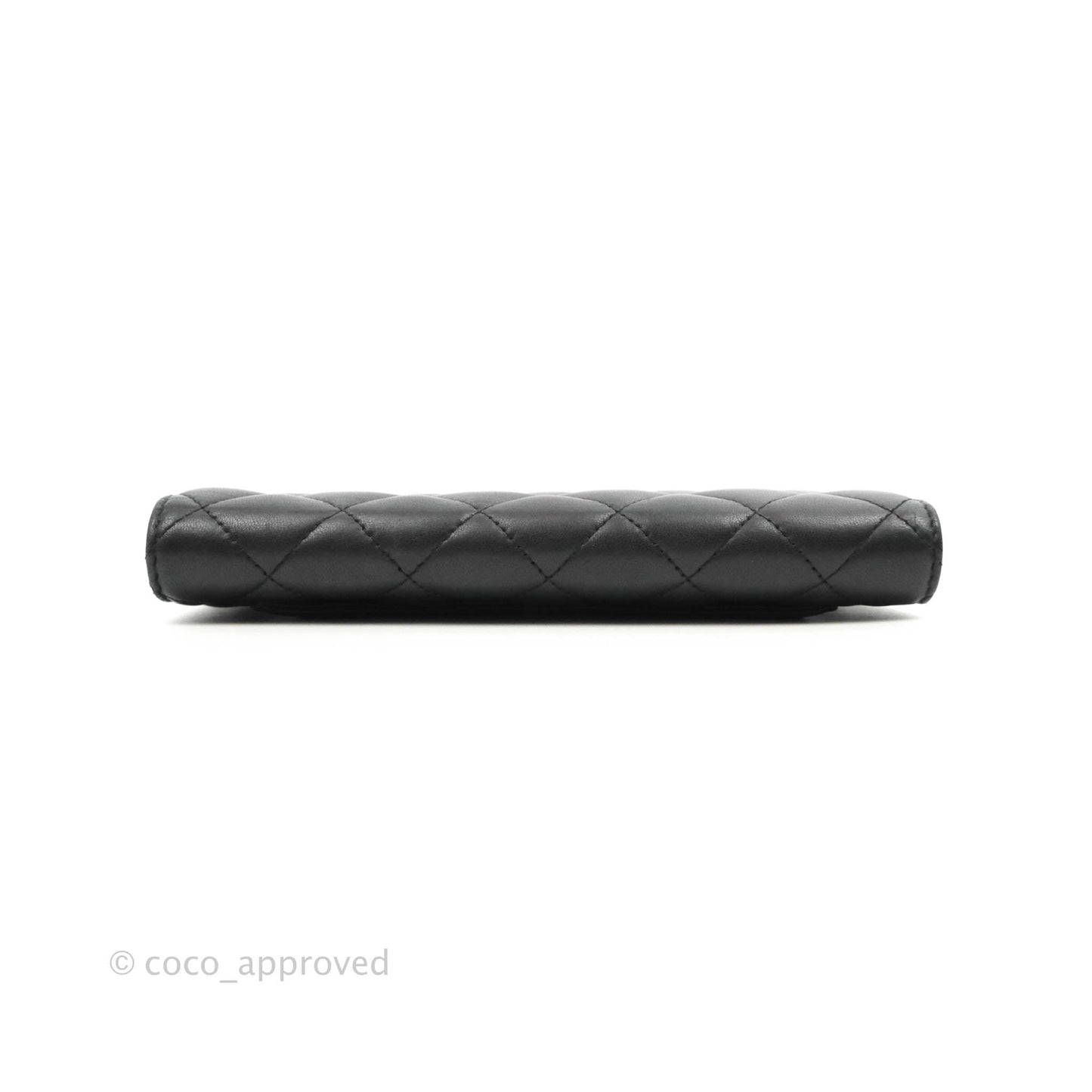 Chanel Quilted Flap Long Wallet Black Lambskin Silver Hardware