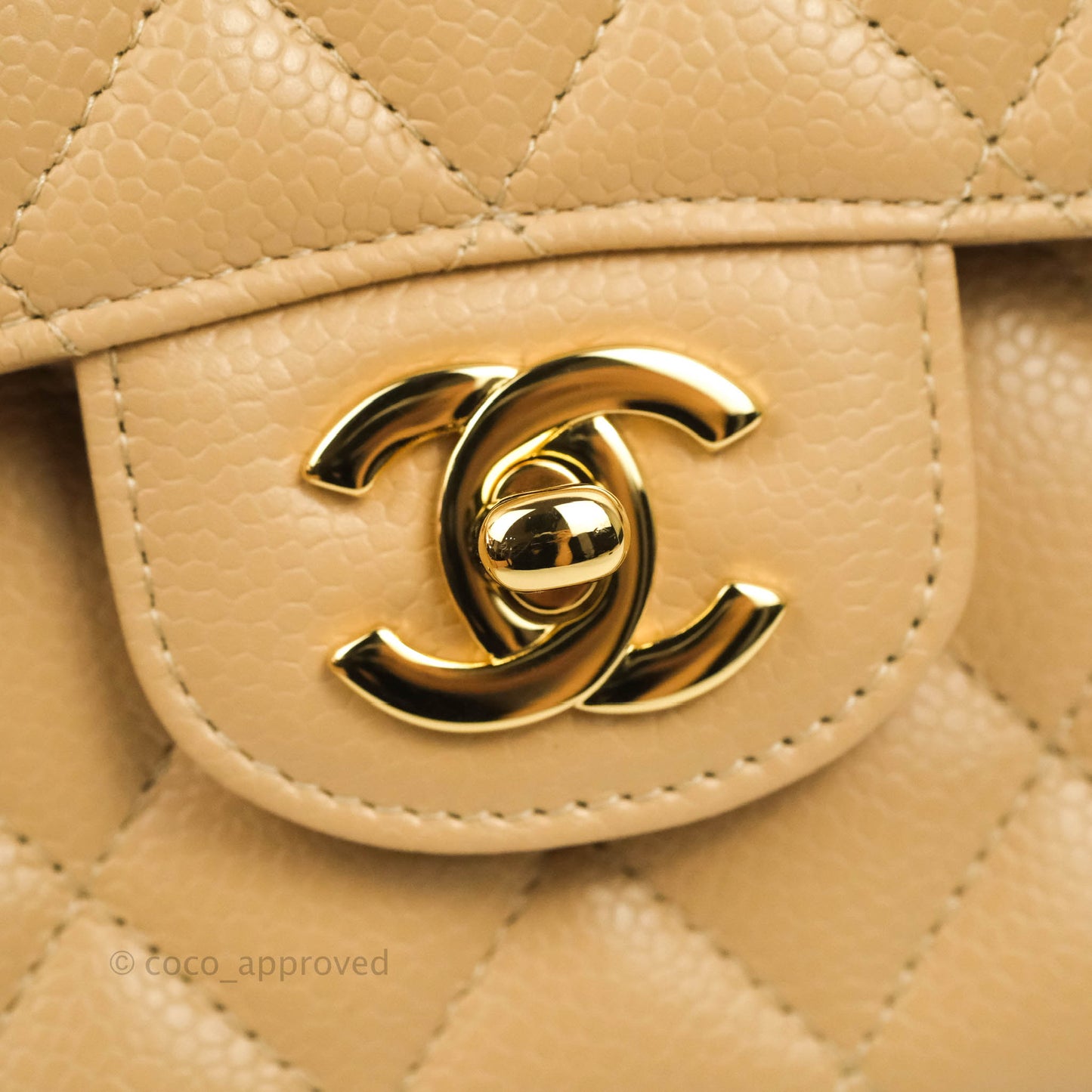 Chanel Classic M/L Medium Flap Quilted Beige Caviar Gold Hardware