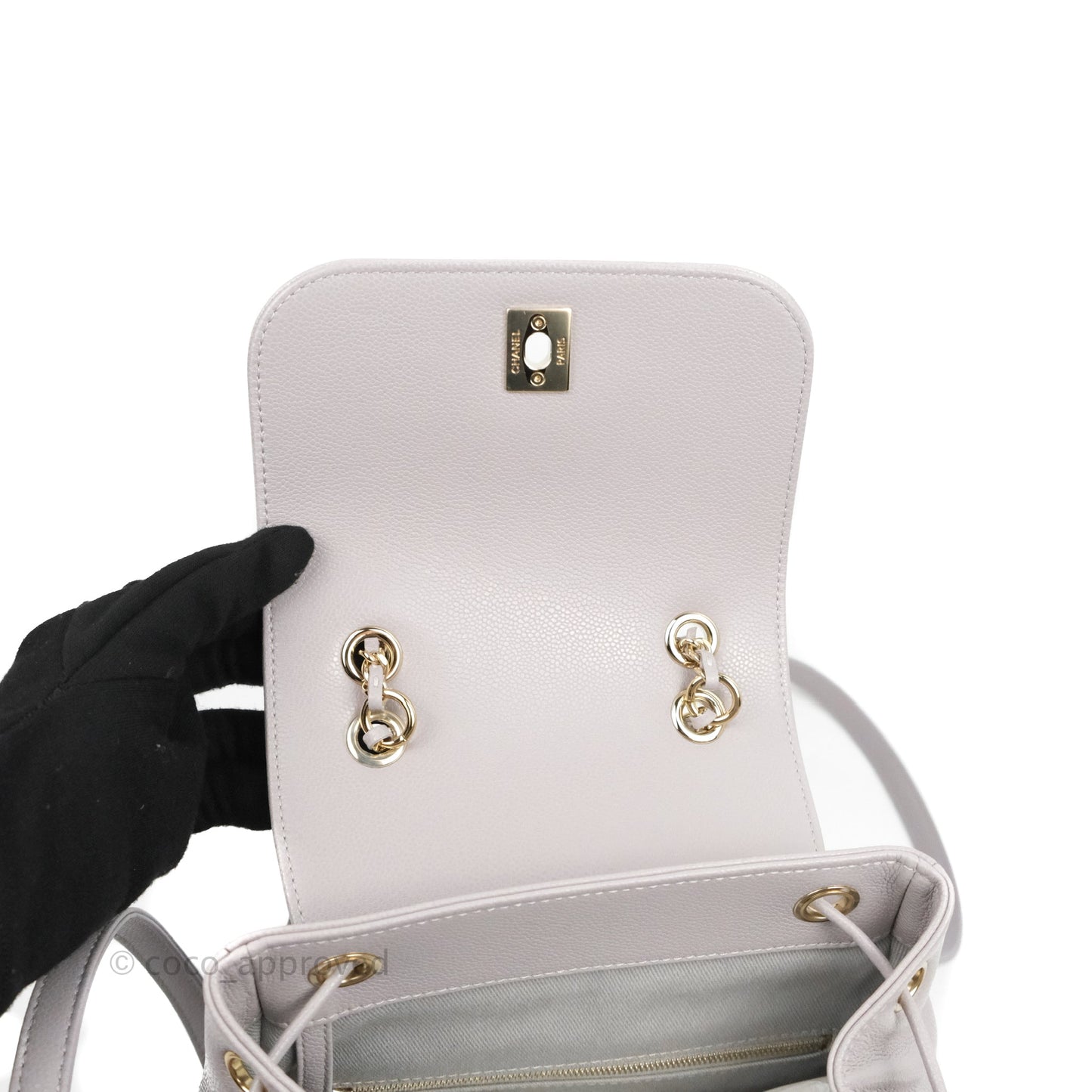 Chanel Quilted Business Affinity Backpack Grey Caviar Gold Hardware