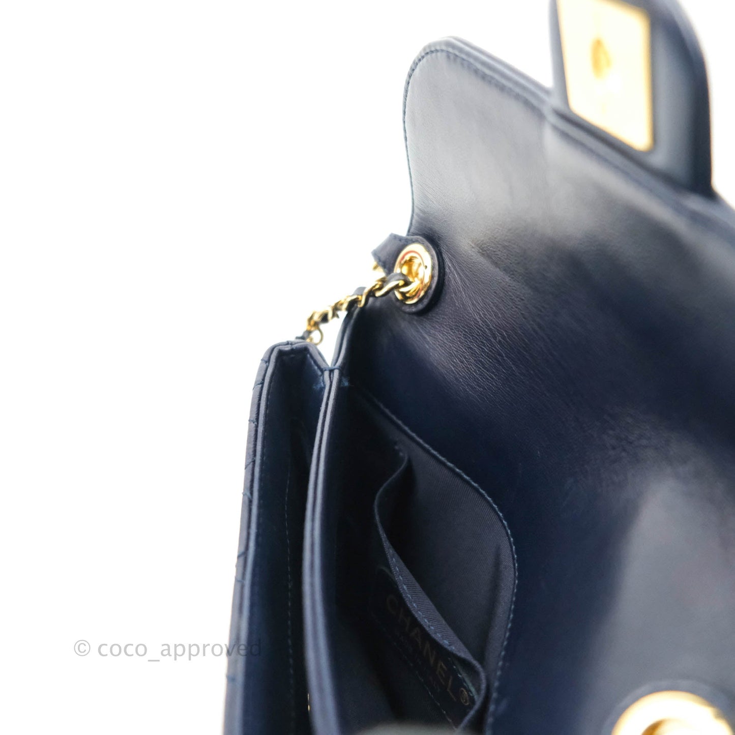 Chanel Flat Flap Bag With Chain Navy Calfskin Gold Hardware