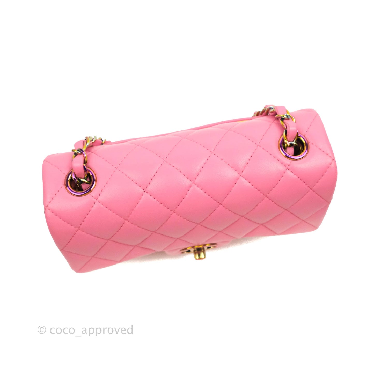 Chanel Mini Rectangular Pink Lambskin Rainbow Hardware
