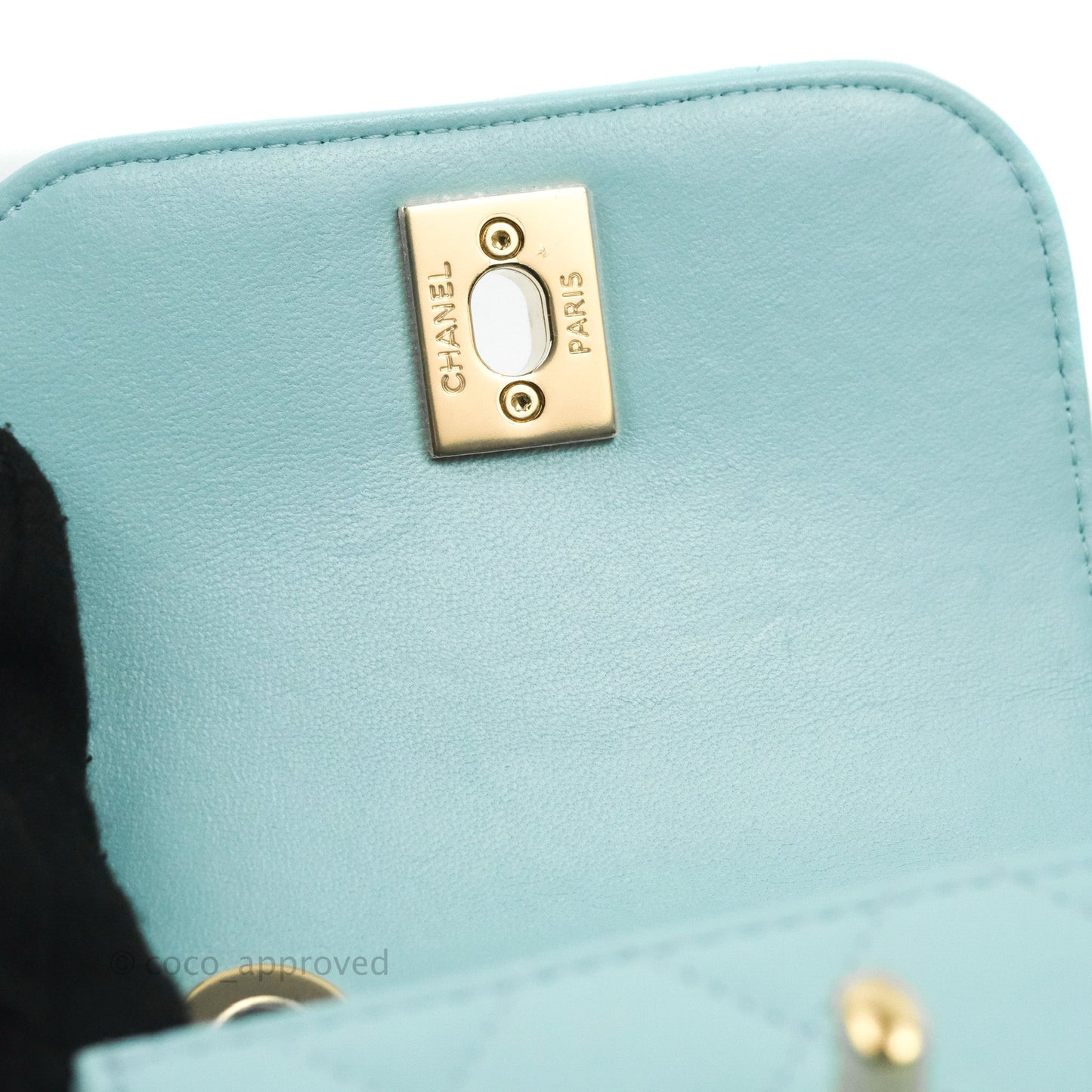 Chanel Mini Quilted Trendy CC Clutch With Chain Tiffany Blue Lambskin Gold Hardware