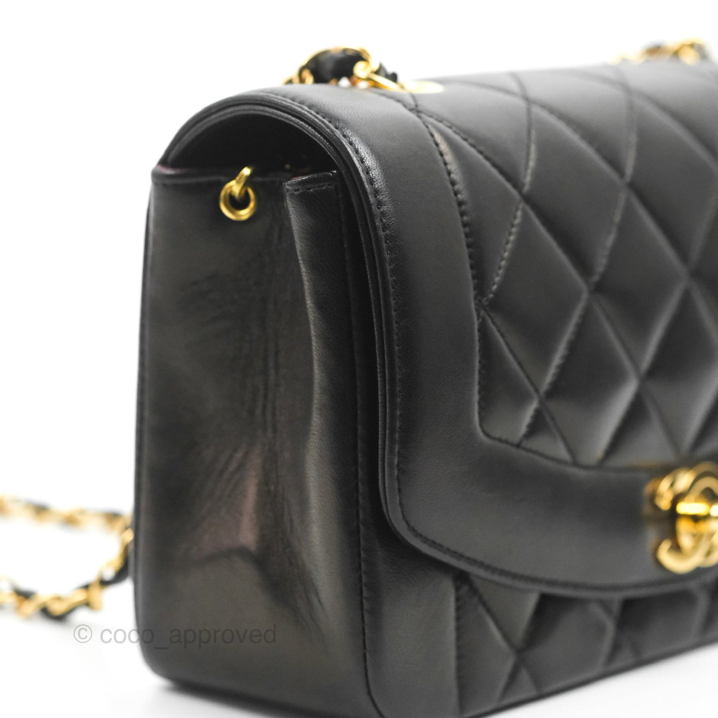 Chanel Vintage Small Quilted Classic Diana Flap Bag Black Lambskin 24K Gold Hardware
