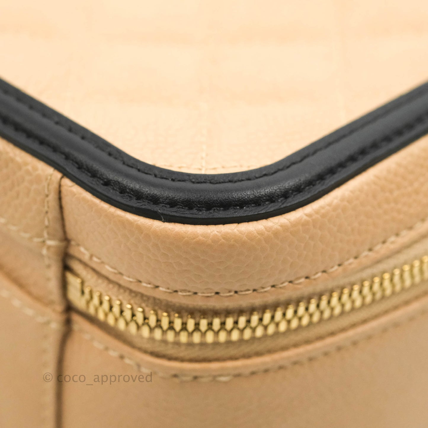 Chanel Quilted Large CC Filigree Vanity Case Beige Caviar Gold Hardware
