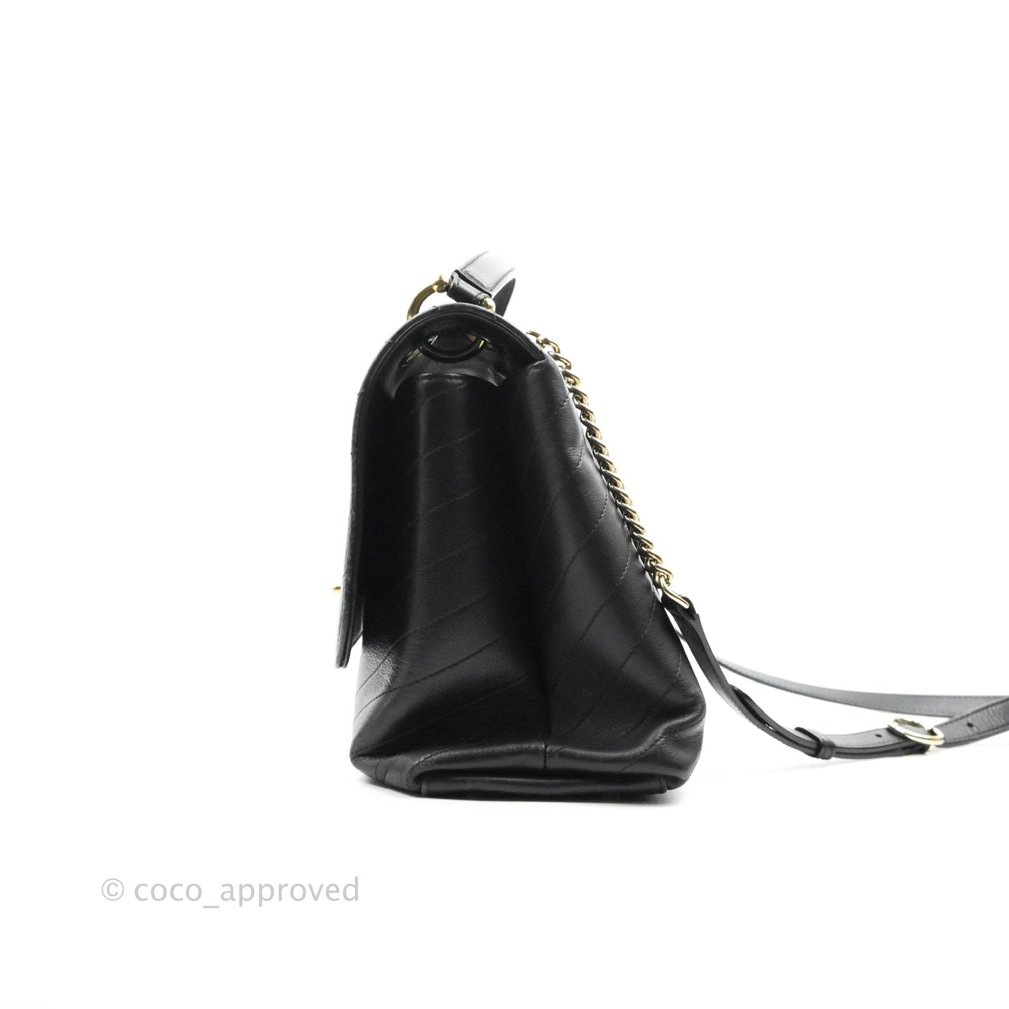 Chanel Chevron Top Handle Black Calfskin Gold Hardware