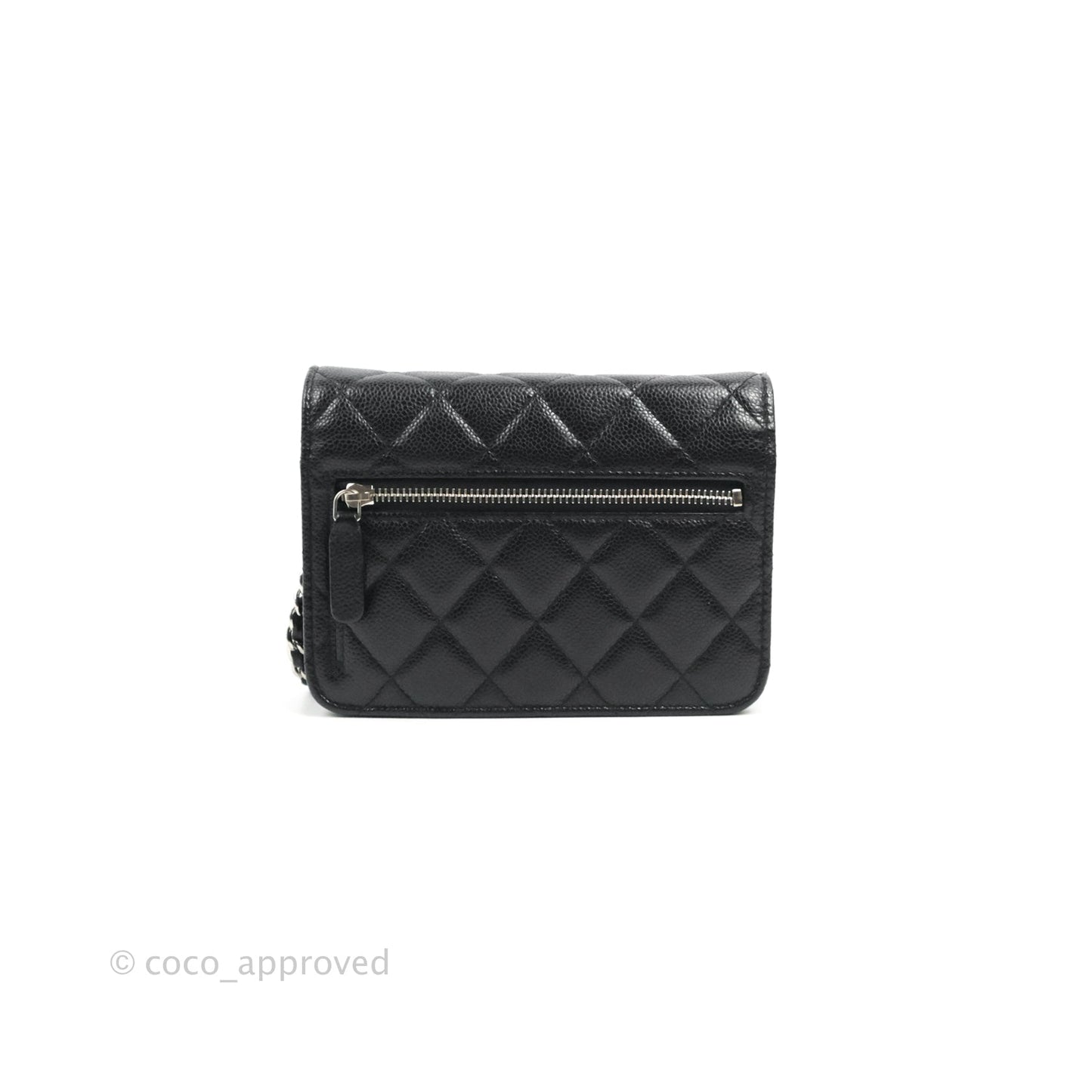 Chanel Quilted Mini Wallet on Chain WOC Black Caviar Silver Hardware