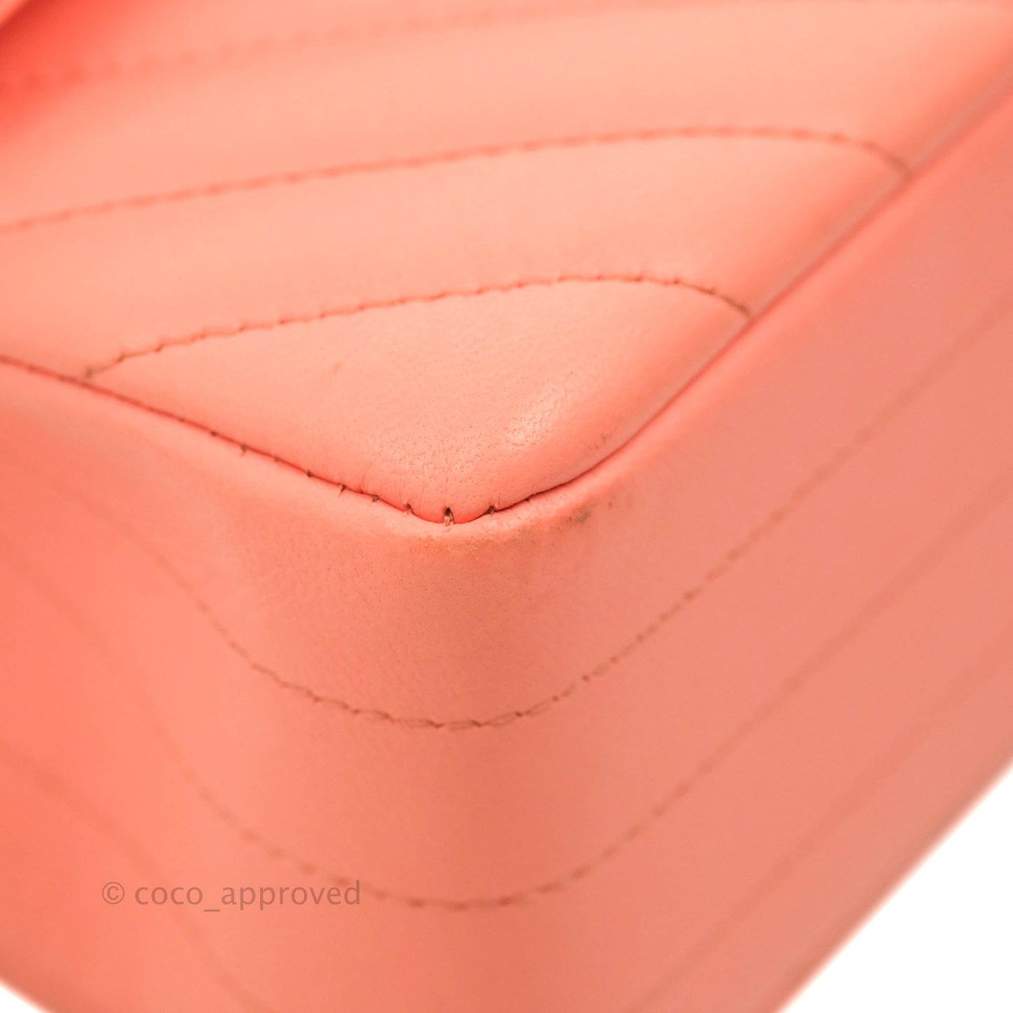 Chanel Classic M/L Medium Chevron Double Flap Coral Pink Lambskin Aged Gold Hardware