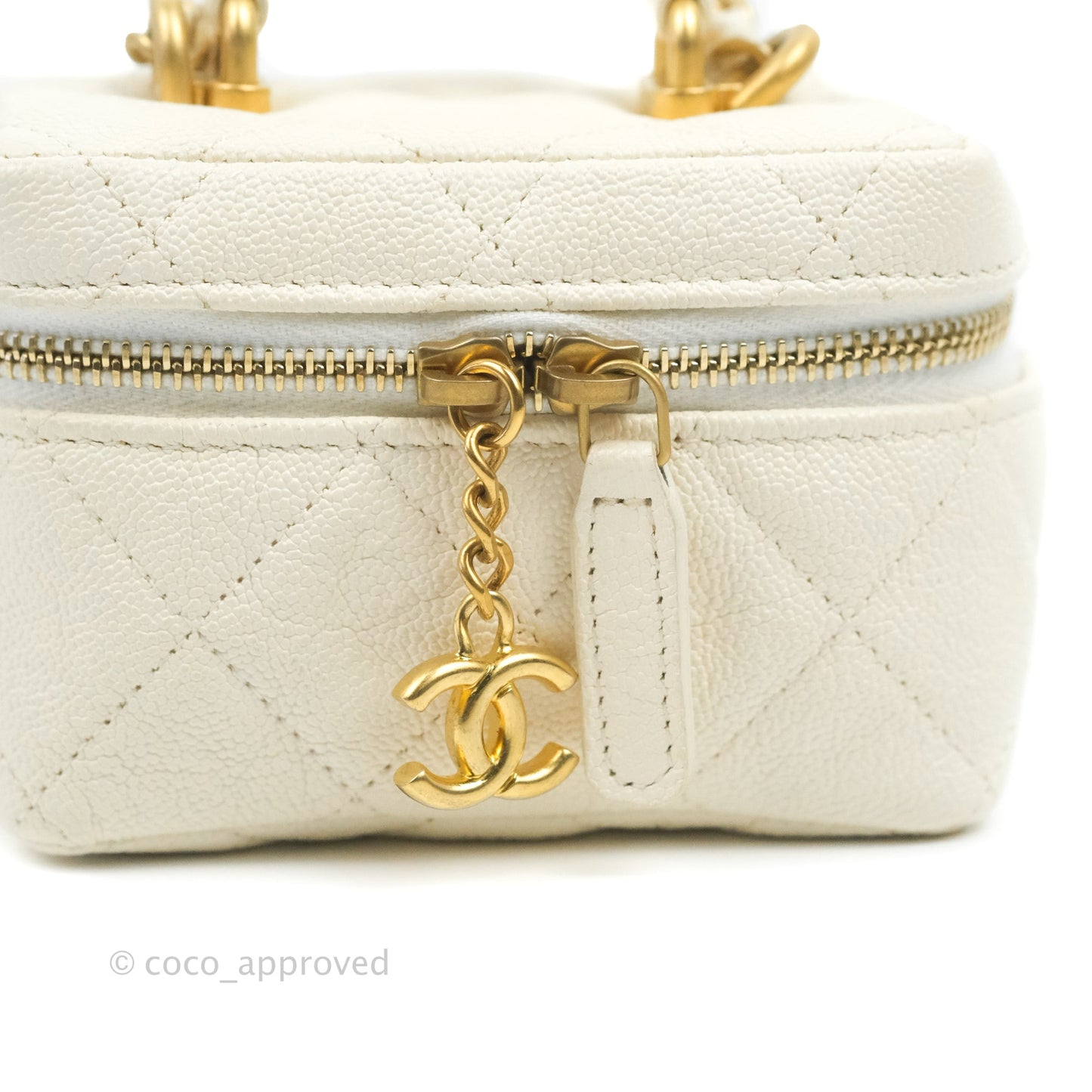 Chanel Mini Clutch With Chain White Caviar Aged Gold Hardware