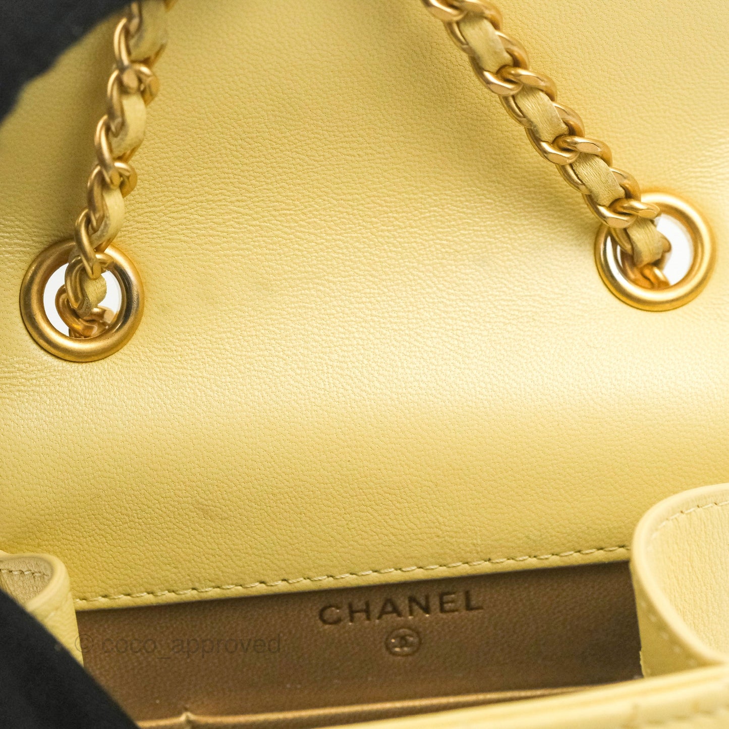 Chanel Quilted Pearl Crush Phone Holder With Chain Yellow Lambskin