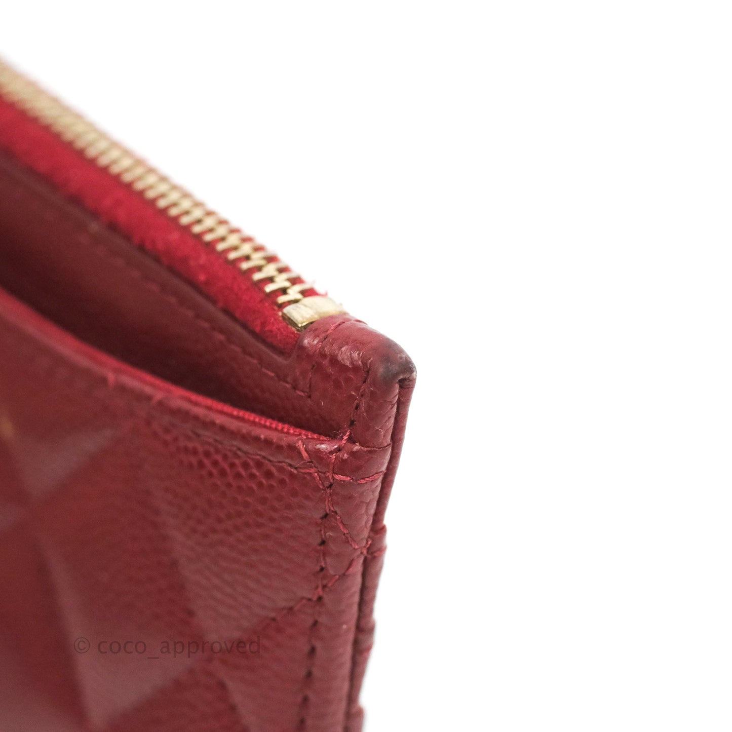 Chanel Quilted CC Zipped Card Holder Red Caviar Gold Hardware