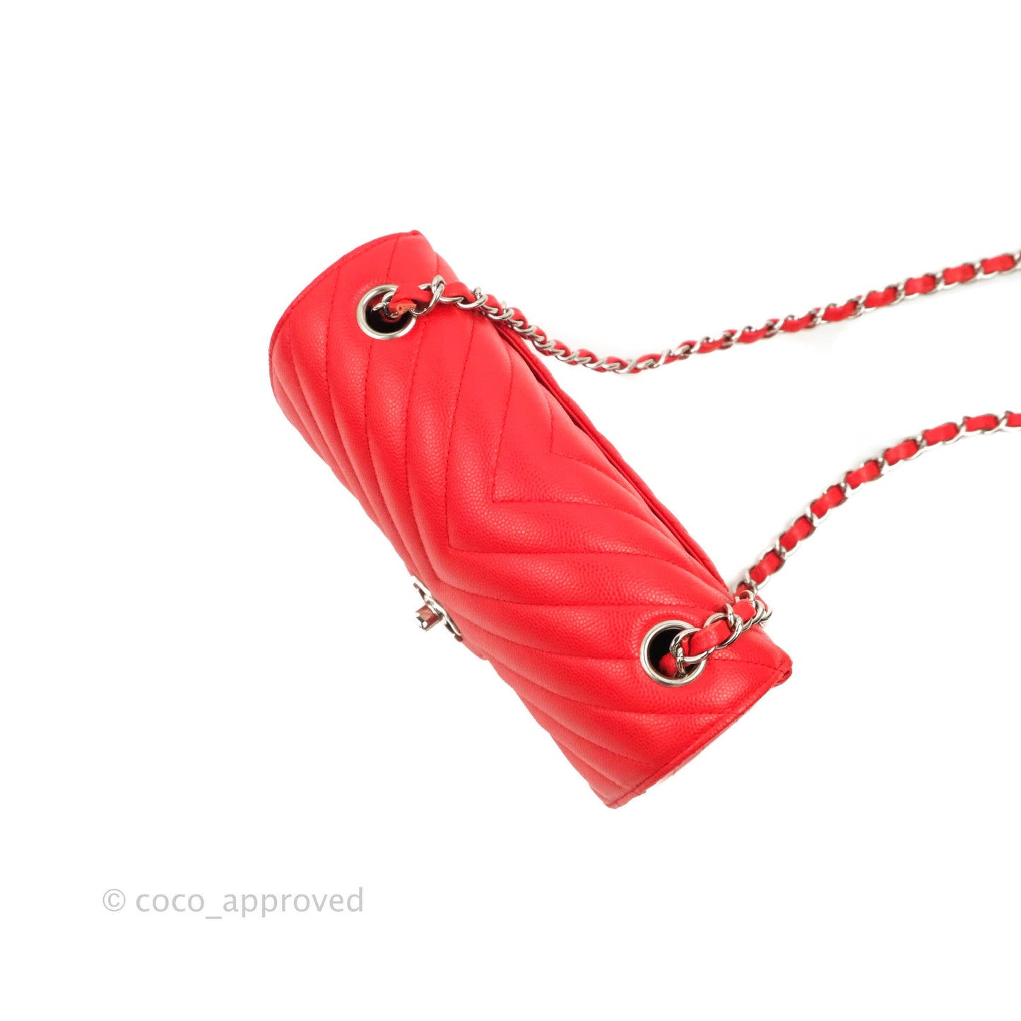Chanel Quilted Mini Rectangular Flap Red Chevron Caviar Silver Hardware