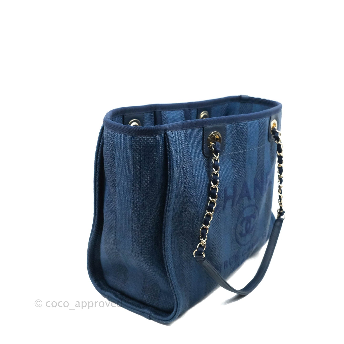 Chanel Canvas Deauville Medium Tote Blue Stripe