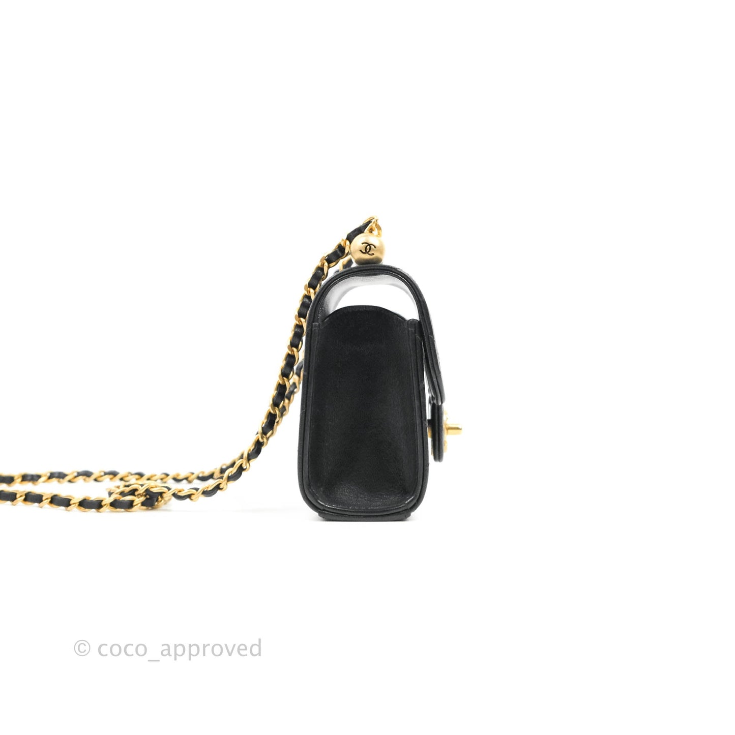 Chanel Mini Chic Pearls Flap Black Goatskin Gold Hardware