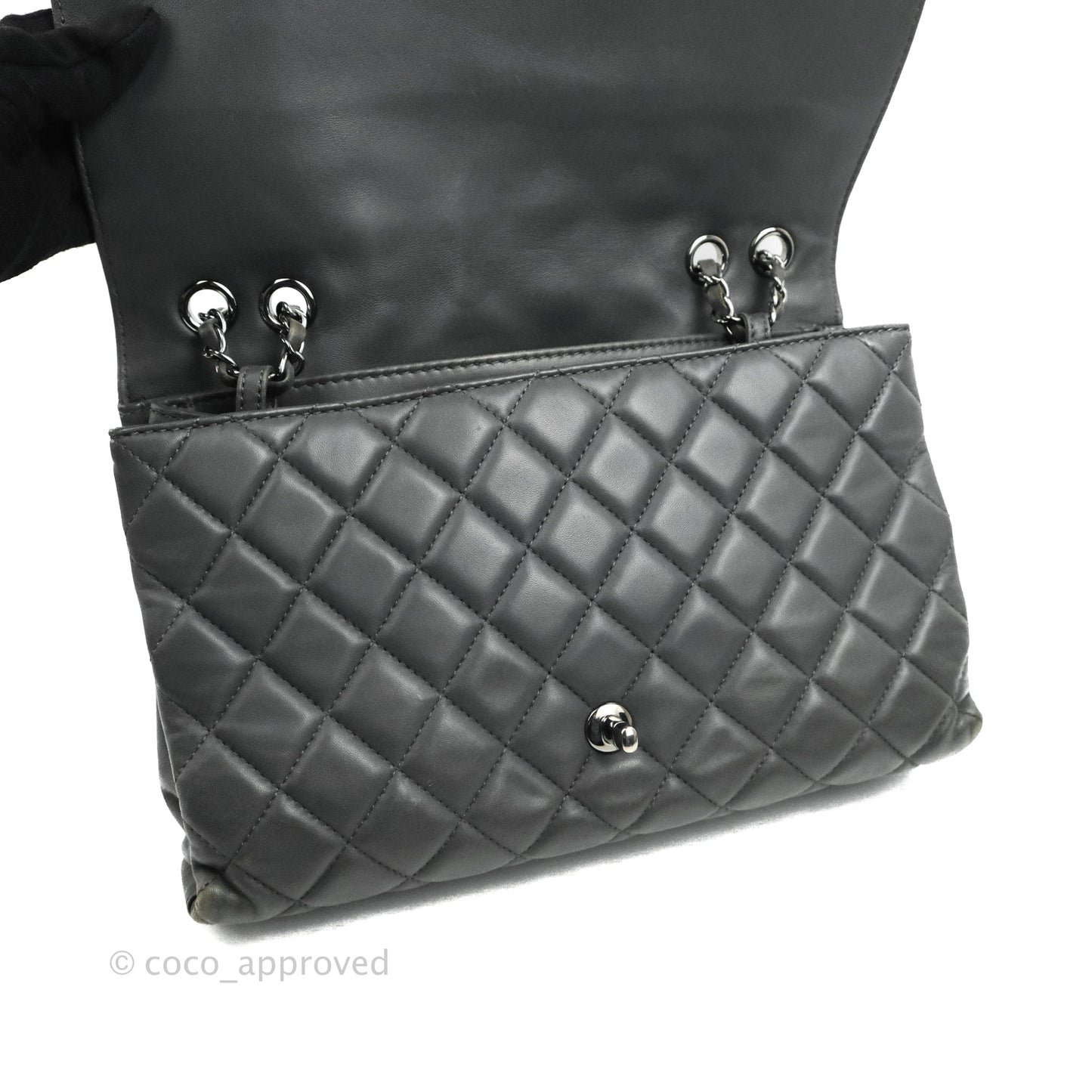 Chanel Quilted Jumbo Coco Loop Flap Dark Grey Lambskin Silver Hardware