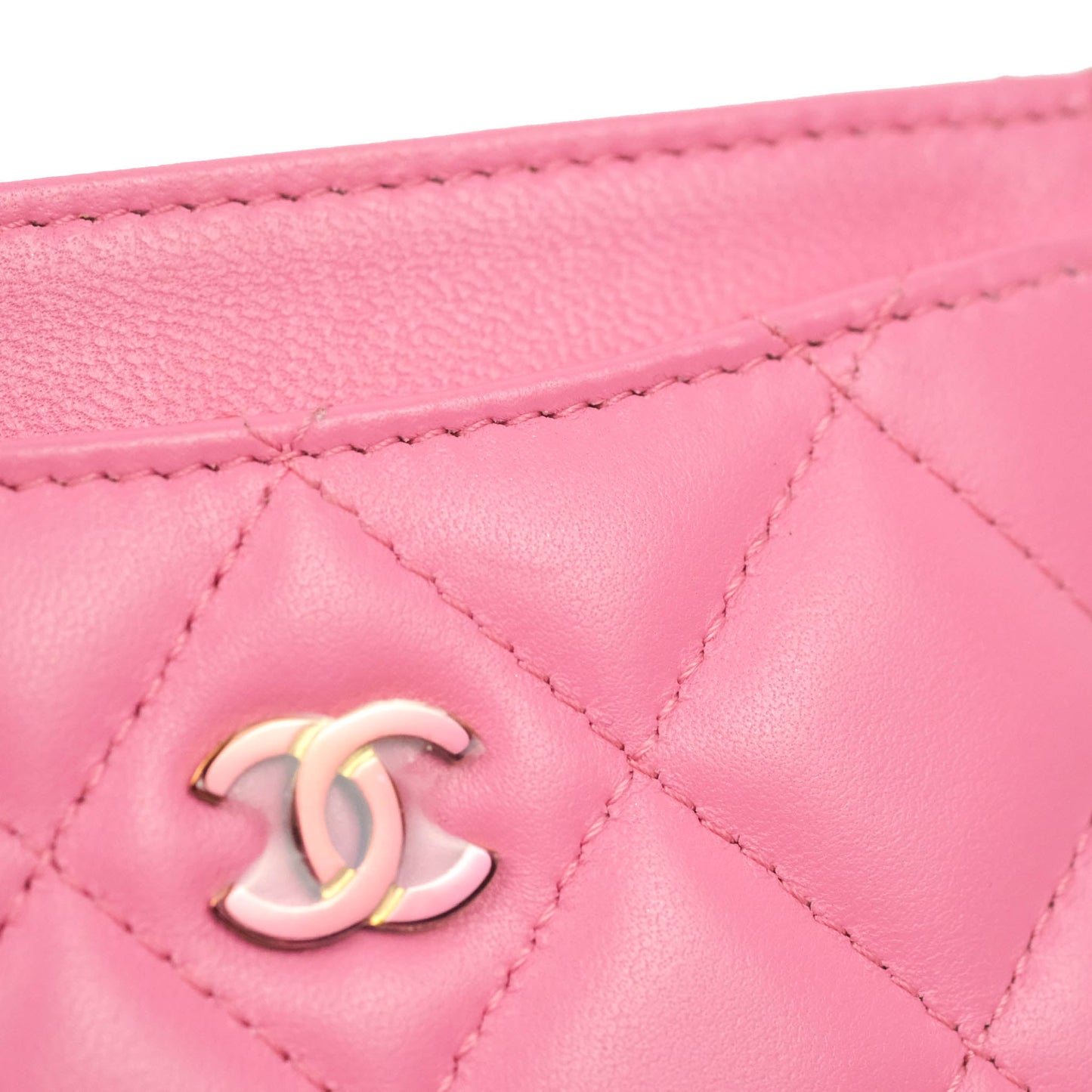 Chanel Classic Card Holder Pink Lambskin Rainbow Hardware