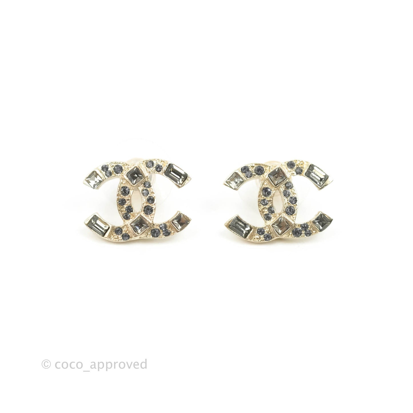 Chanel CC Crystal Earrings Gold Tone 19A