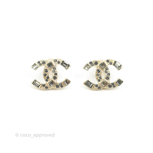 Chanel CC Crystal Earrings Gold Tone 19A
