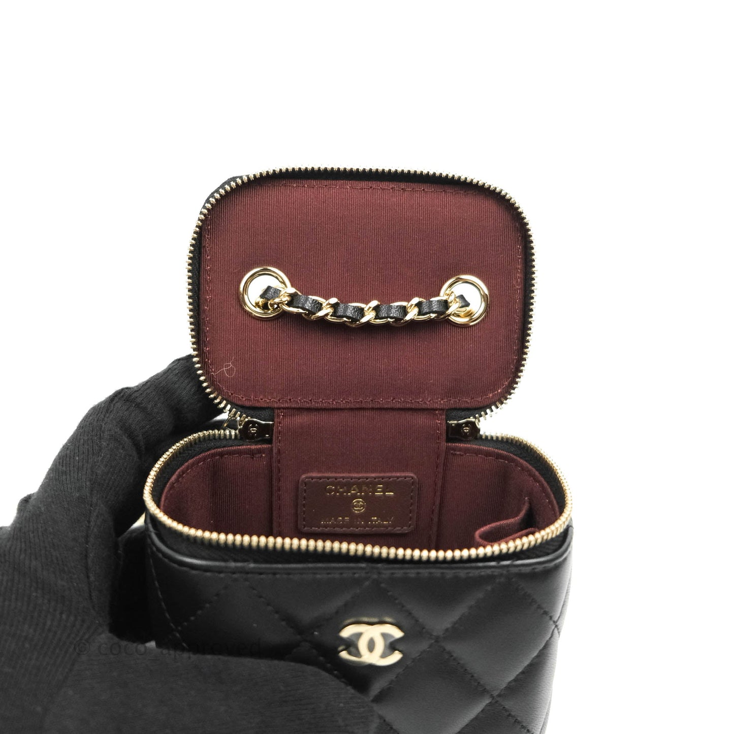 Chanel Mini Vanity With Chain Black Lambskin Gold Hardware