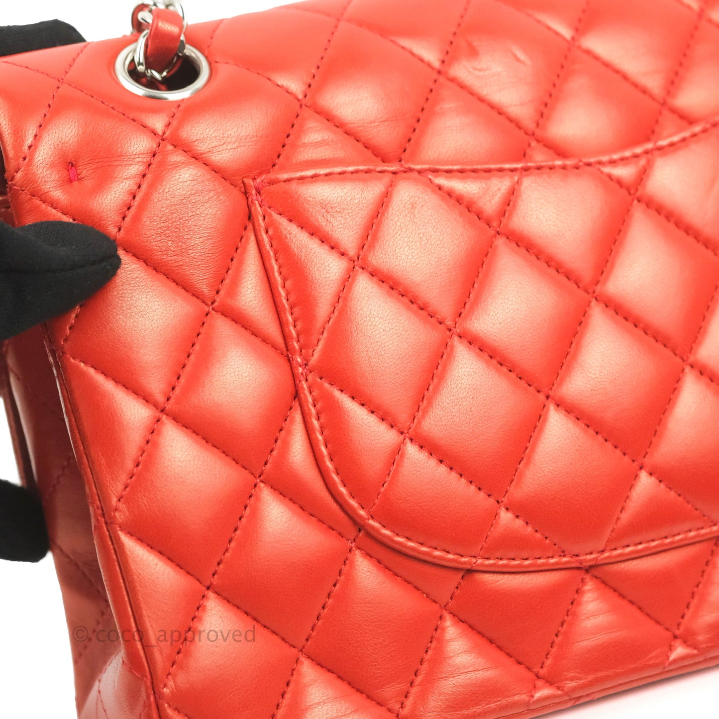 Chanel Classic M/L Medium Flap Quilted Poppy Red Lambskin Silver Hardware