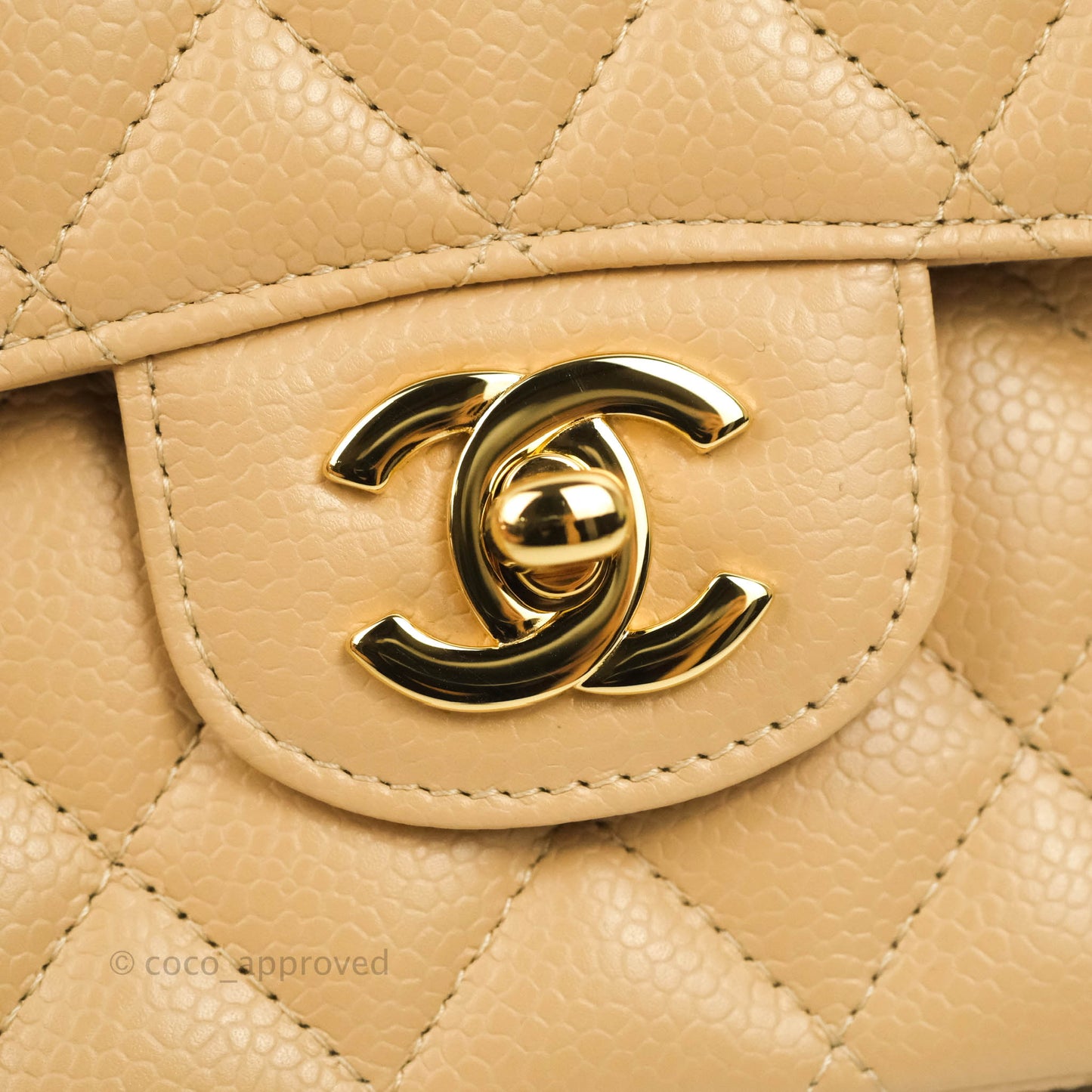 Chanel Classic M/L Medium Flap Quilted Beige Caviar Gold Hardware