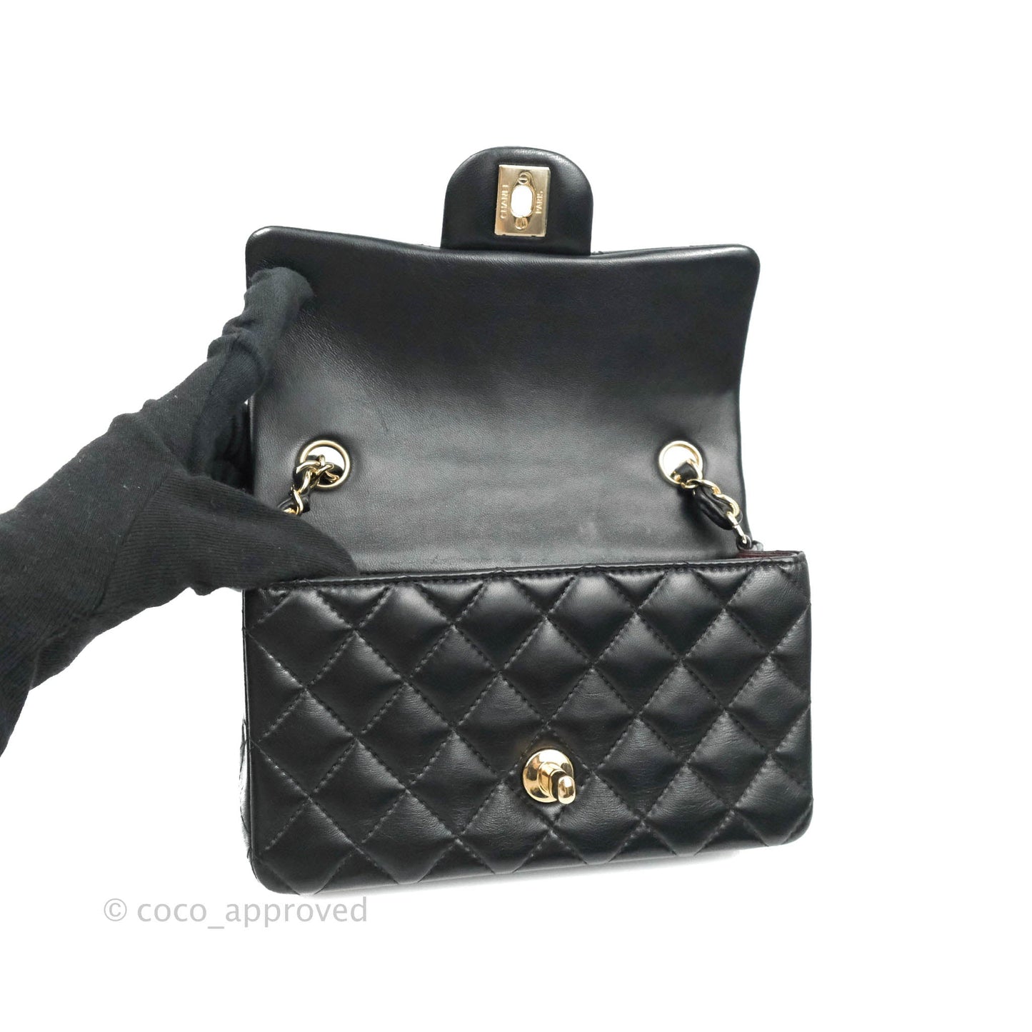 Chanel Quilted Mini Rectangular Black Lambskin Gold Hardware