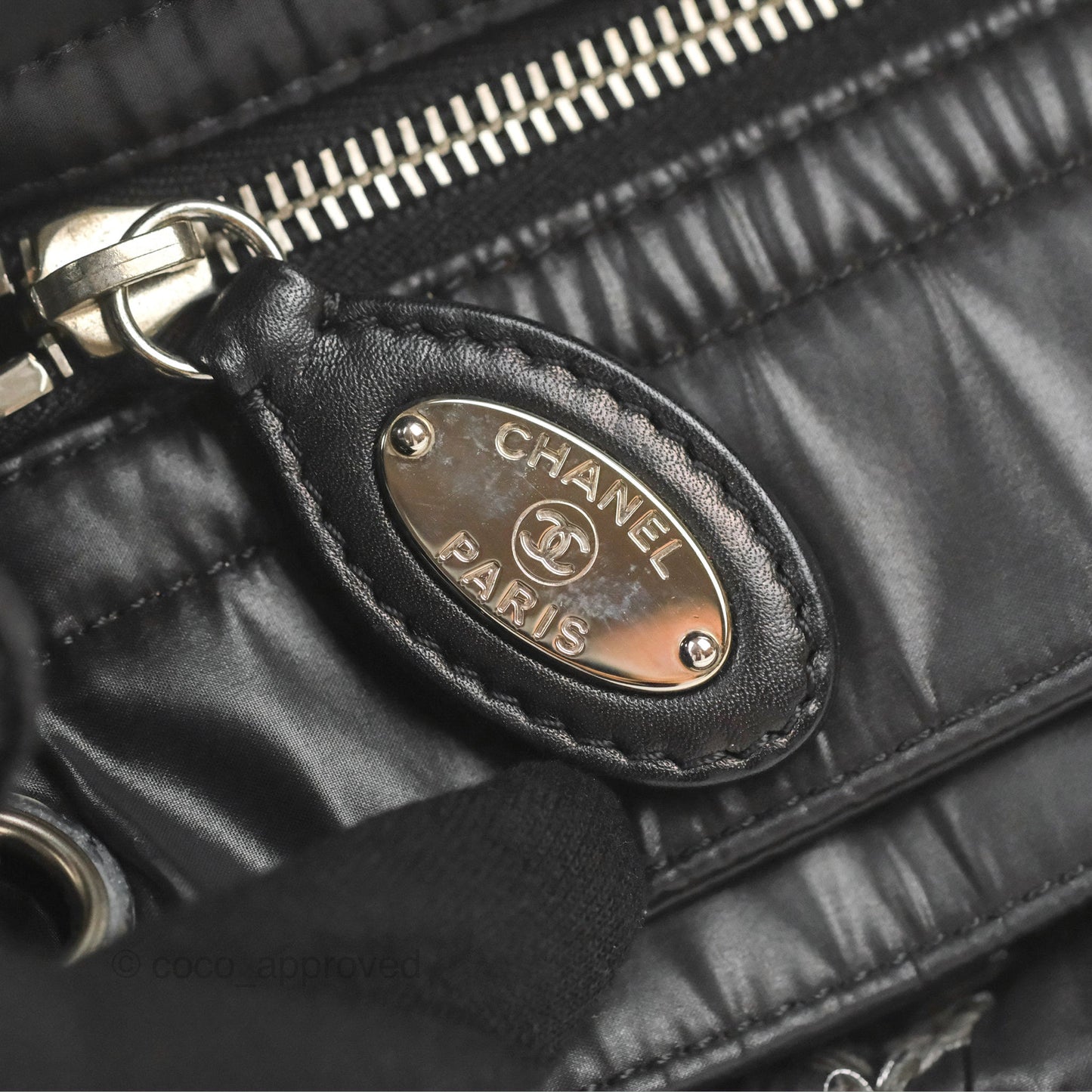 Chanel Large Tweed on Stitch Tote Quilted Nylon Black