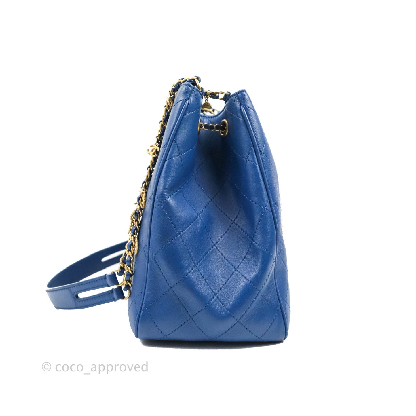 Chanel Egyptian Amulet Drawstring Bucket Bag Navy Aged Gold Hardware