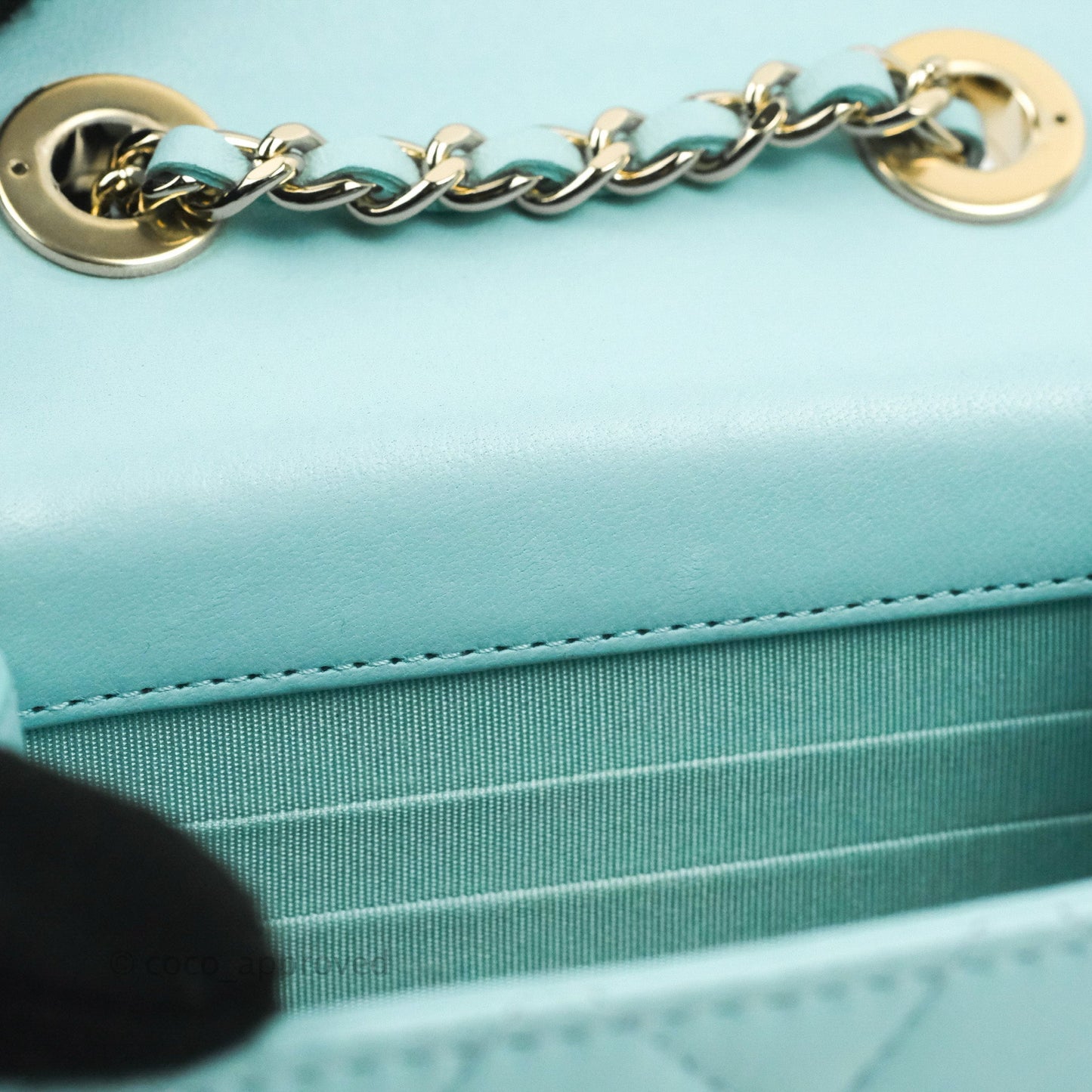 Chanel Mini Quilted Trendy CC Clutch With Chain Tiffany Blue Lambskin Gold Hardware
