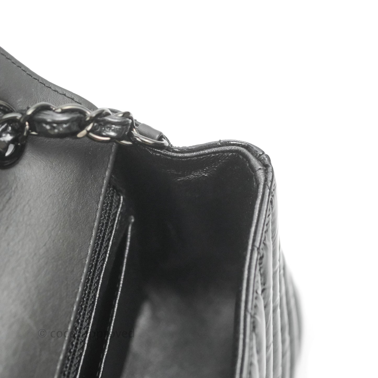 Chanel Mini Rectangular Flap Chevron Black Crumpled Metallic Patent So Black