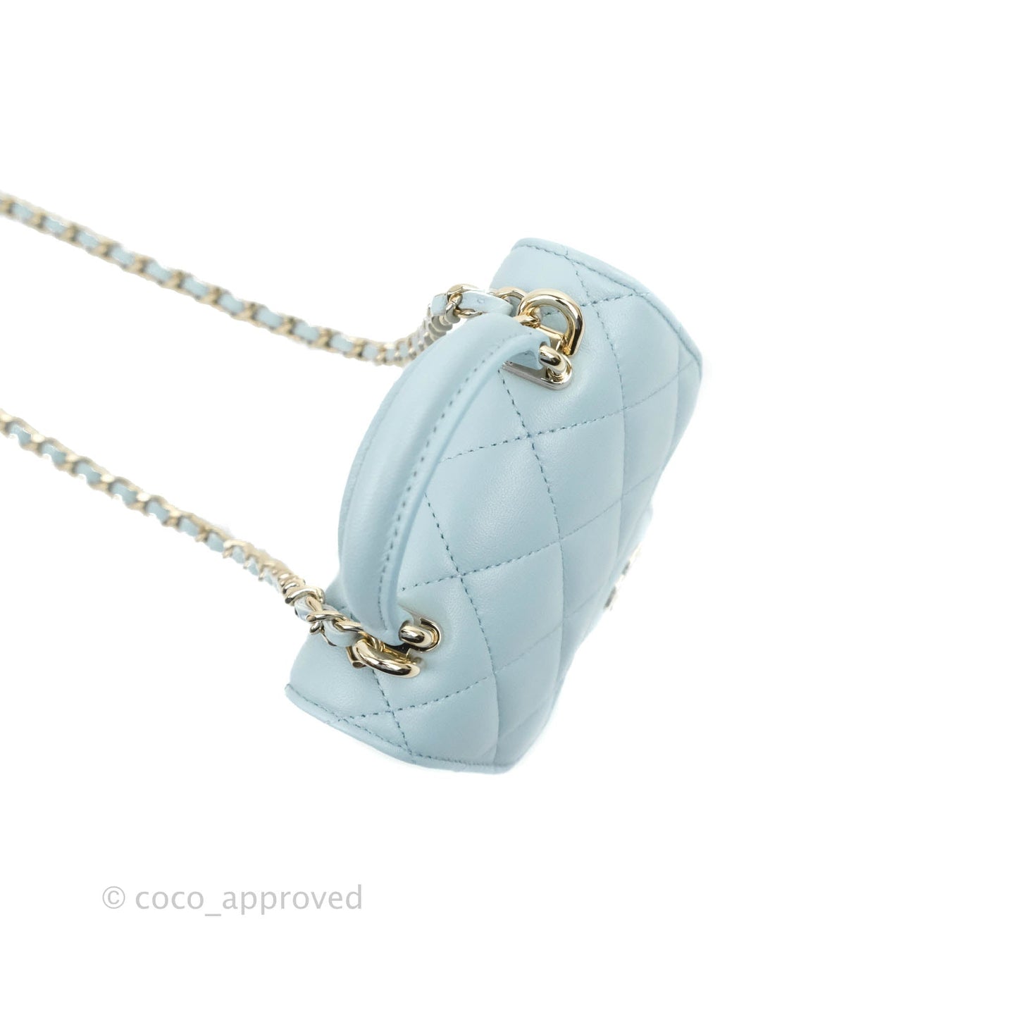 Chanel Mini Handle Clutch With Chain Blue Lambskin Gold Hardware 22P