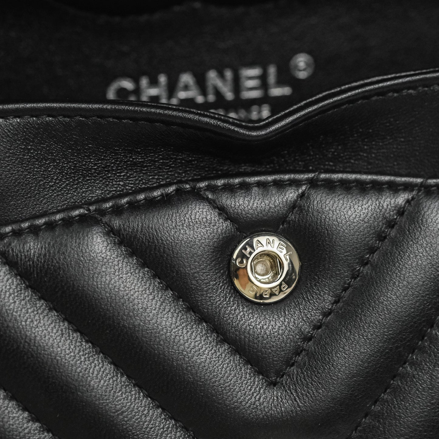 Chanel Small Classic Flap Chevron Black Lambskin Silver Hardware 21C