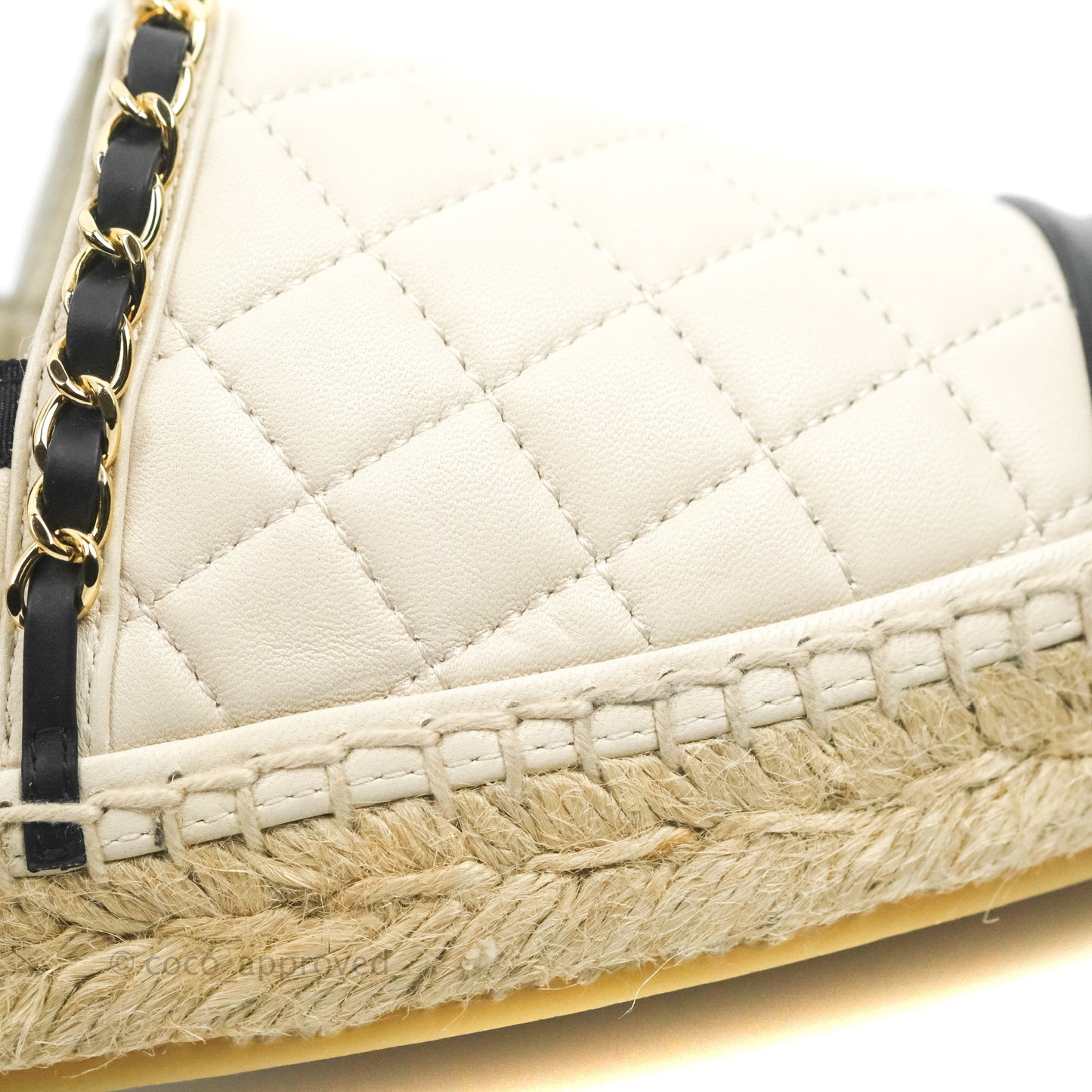 Chanel Quilted CC Espadrilles Ivory Black Lambskin Size 40