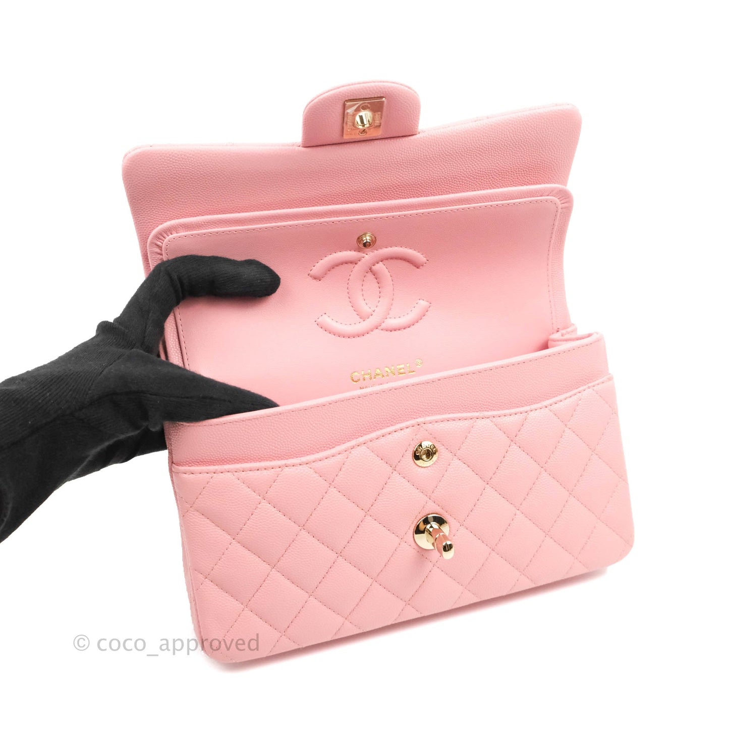 Chanel Classic Small S/M Flap Pink Caviar Gold Hardware 22C