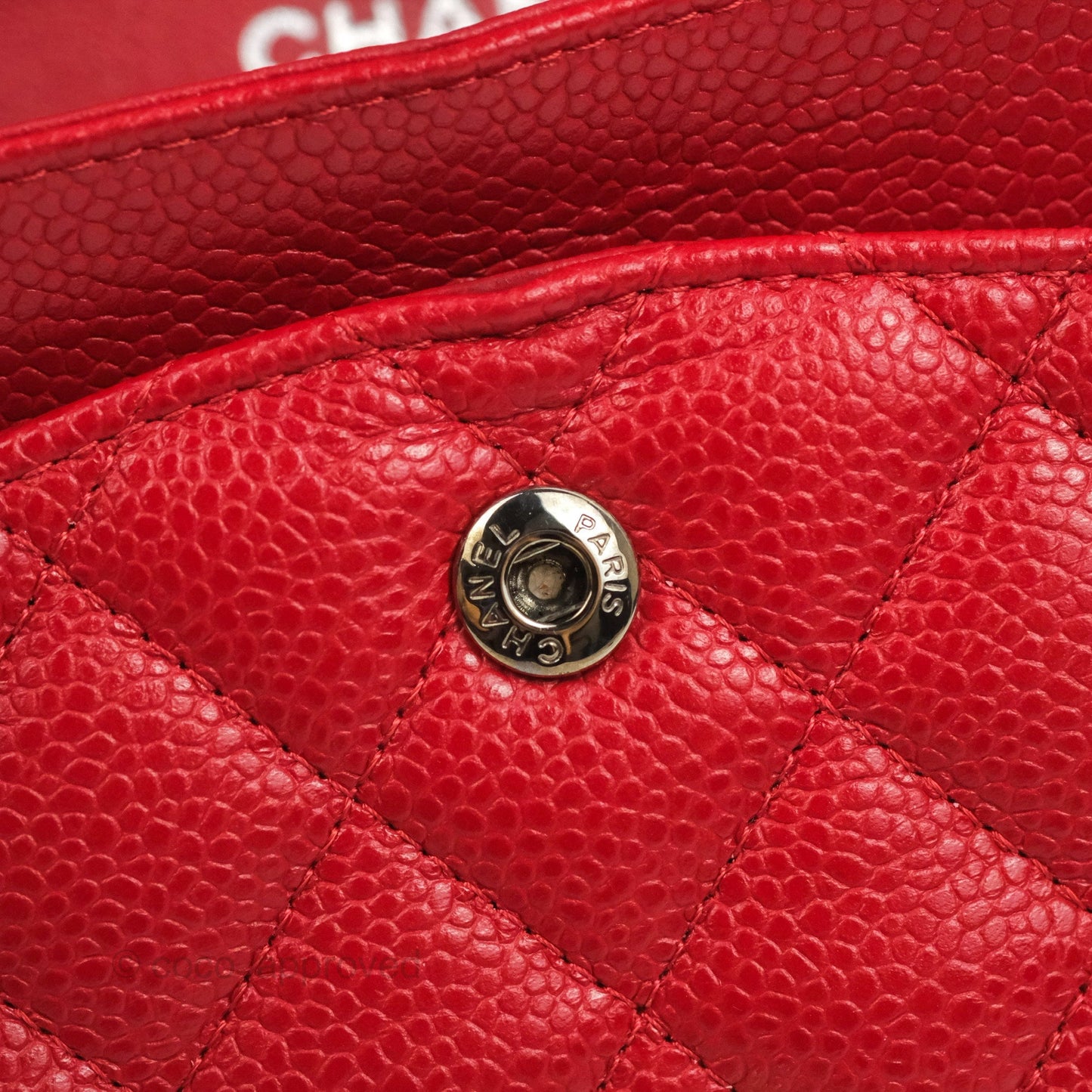 Chanel Classic M/L Medium Flap Quilted Red Caviar Silver Hardware