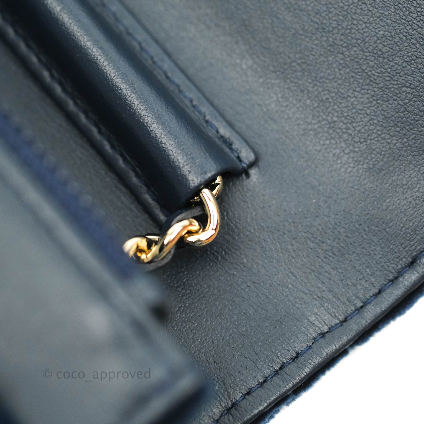Chanel Quilted Crystal Pearl Crush Wallet on Chain WOC Navy Velvet Gold Hardware