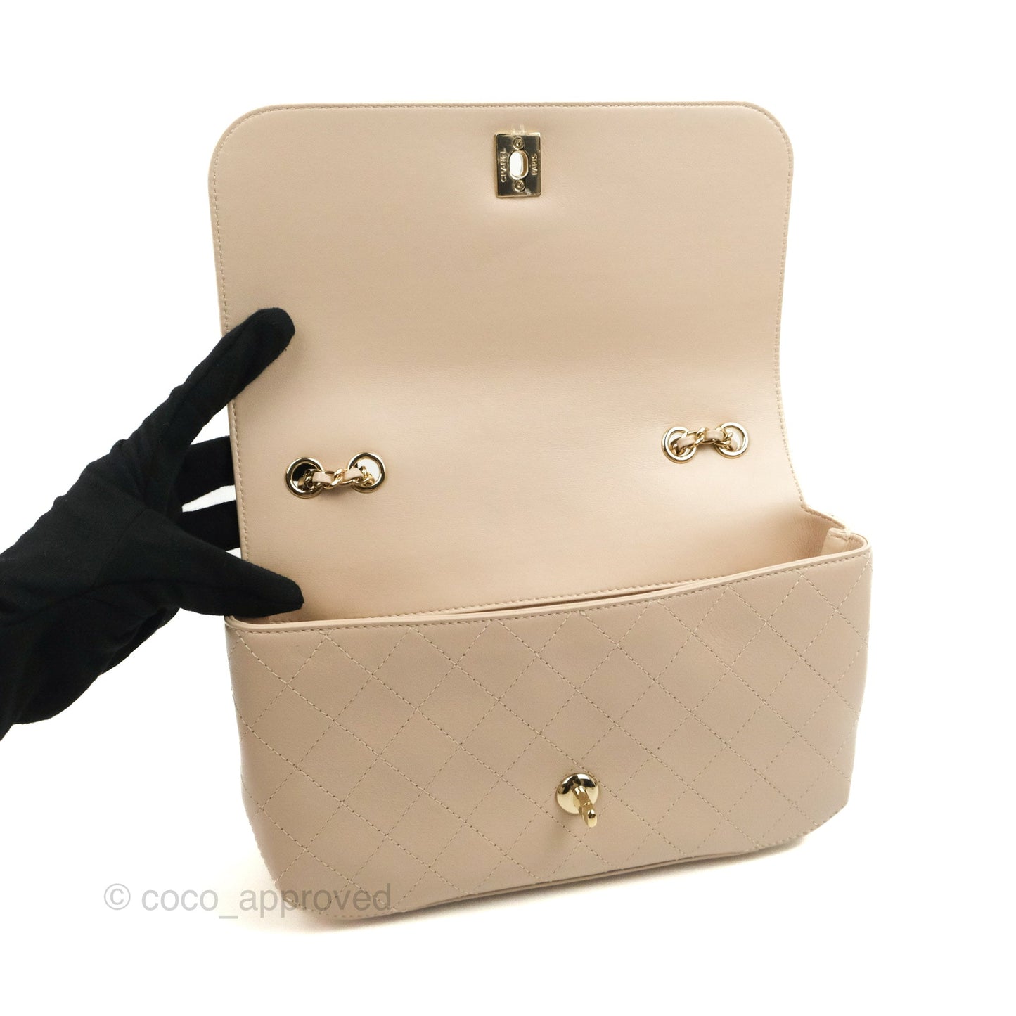 Chanel Flat Quilted Flap Bag Light Beige Calfskin Gold Hardware