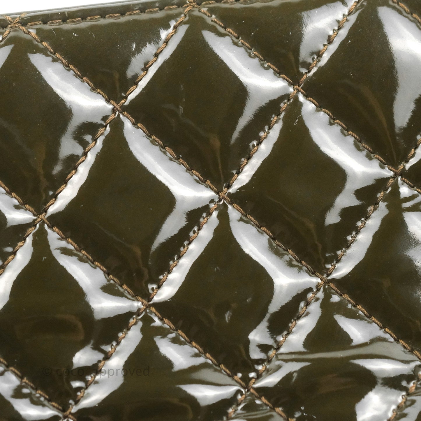 Chanel CC Tote Quilted Dark Green Patent Silver Hardware